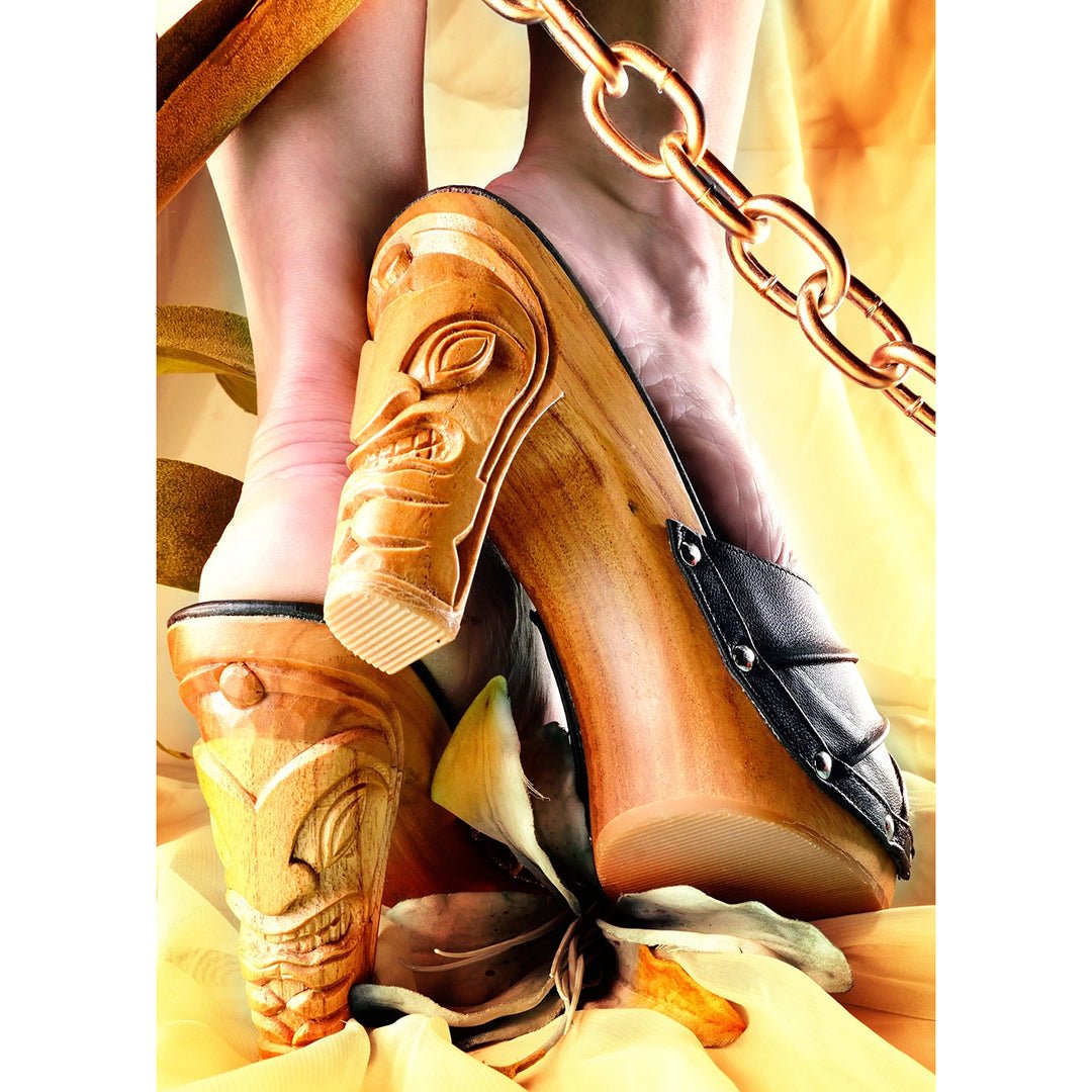 Lucky Lou The Rockin' Tiki Black Leather Strapless Heels for Women - Perfect for Night Out, Party, and Special Occasions