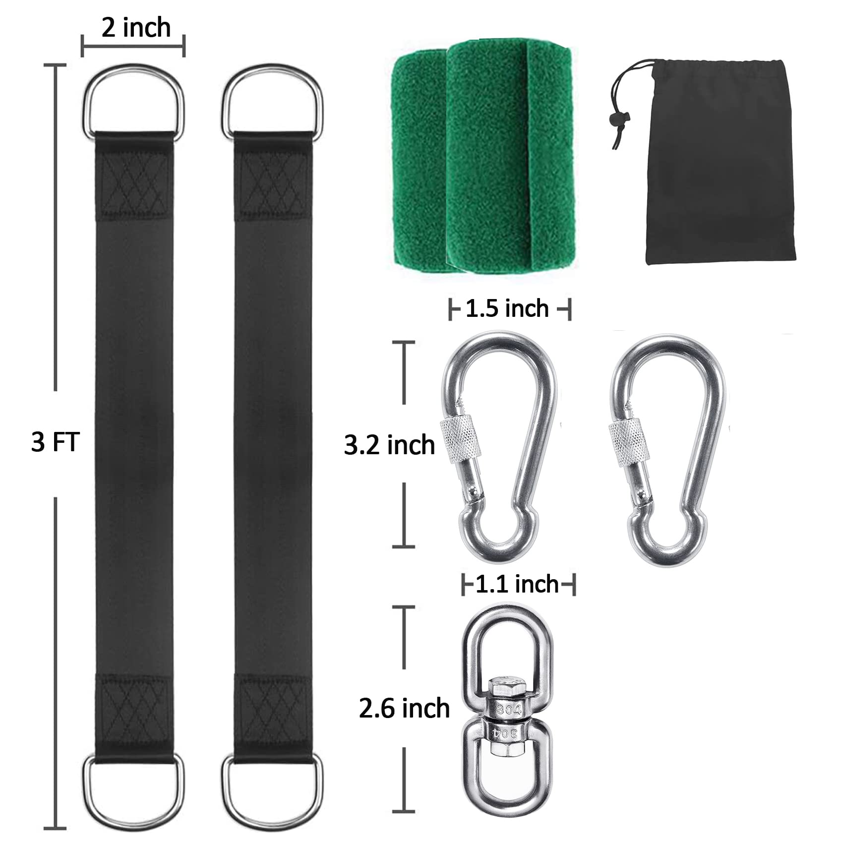 30FT Extra Long Heavy Duty Tree Swing Straps (Set of 2) - 5000 lb Capacity - Includes Tree Protector, Carabiner & Swivel - Easy Installation for Backyard Swings, Hammocks & Outdoor Play Equipment - Perfect for Family Fun, Parks & Garden Relaxation