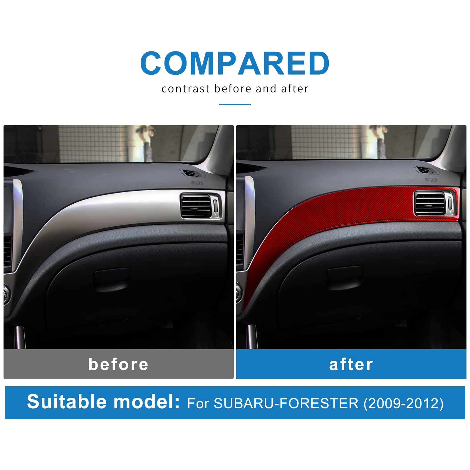 Carbon Fiber Dashboard Cover & Air Vent Sticker for Subaru Forester 2009-2012 | Red Interior Trim Accessories | Car Copilot Upgrade for Enhanced Driving Experience