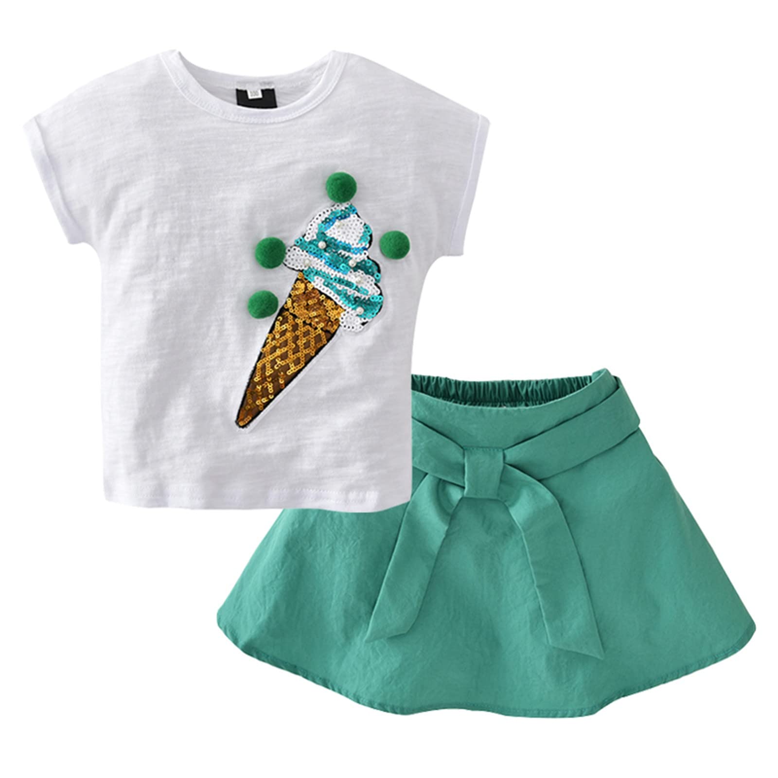 Toddler Girls Summer Outfit Set - 2Pcs Cute Print T-Shirt & Mini Skirt Combo | Breathable Short Sleeve Top & Play Skirt for Toddlers | Perfect for Playdates, Beach Trips & Summer Adventures