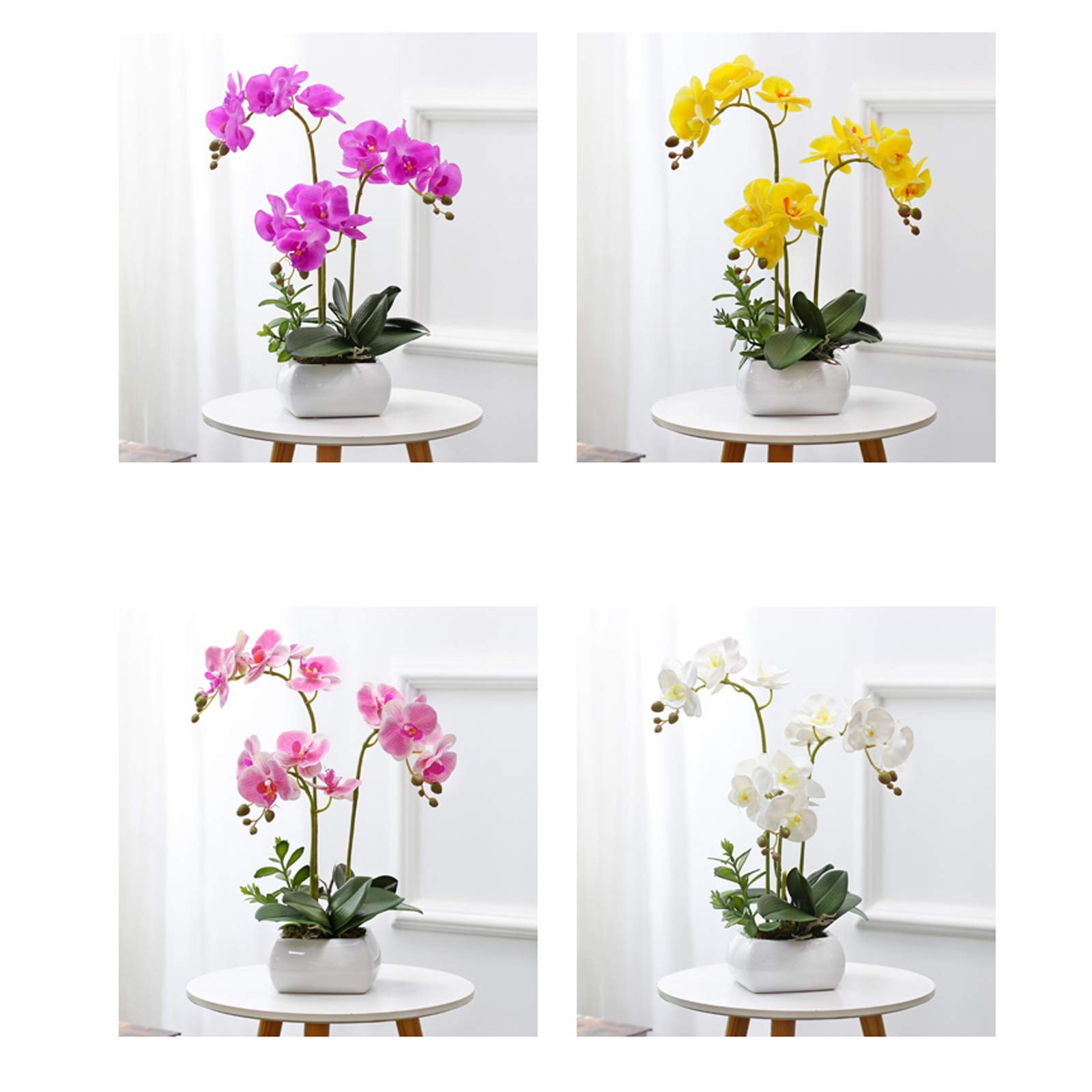 Realistic PU Phalaenopsis Orchid Artificial Plant - Elegant Silk Flower Bonsai for Home & Office Decor | Perfect for Living Room, Dining Table, Wedding Centerpiece & Gift