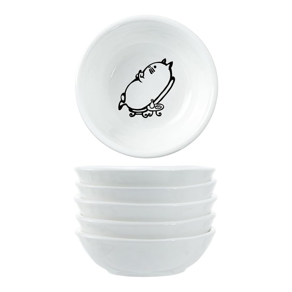 Adorable Cat-Shaped Ceramic Sauce Bowls - Set of 6 Funny Cartoon Cat Dipping Dishes for Sushi Soy Sauce, Appetizers & Seasonings | Cute Kitchen Serving Bowls & Pet Feeding Dishes for Home Dining & Party Entertaining