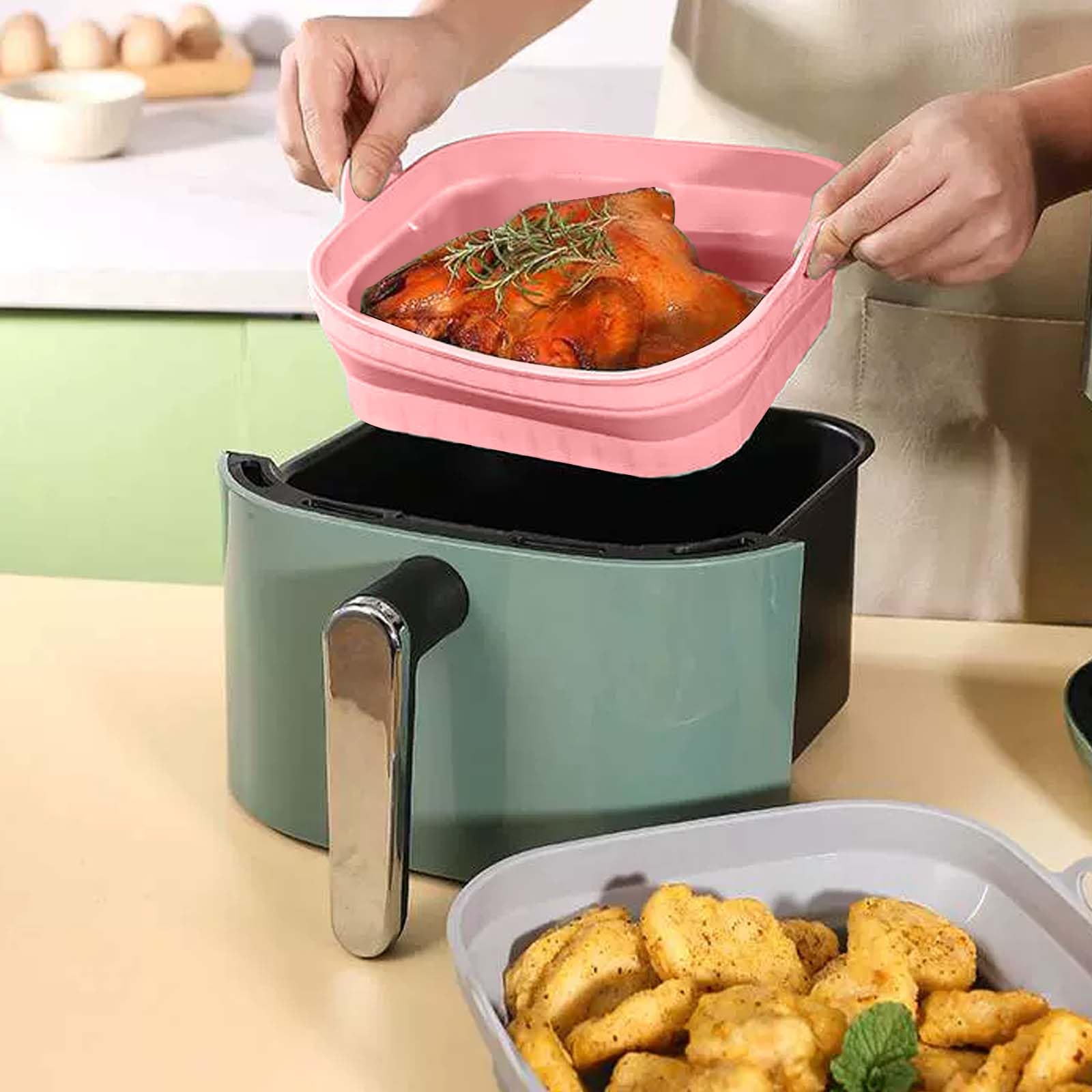 8 Inch Reusable Silicone Pot Air Fryer Accessories - Microwave & Steamer Safe, Non-Slip Silicone Liner for Air Fryer (Pink) - Perfect for Baking, Roasting, and Meal Prep