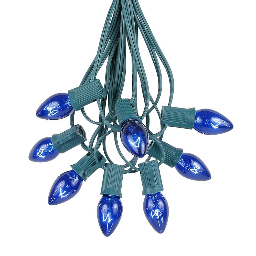 Blue C7 Christmas Lights Set - 25ft Green Wire Indoor/Outdoor String Lights for Patio, Tree & Holiday Decorations - Waterproof Hanging Lights for Christmas, Parties & Outdoor Events