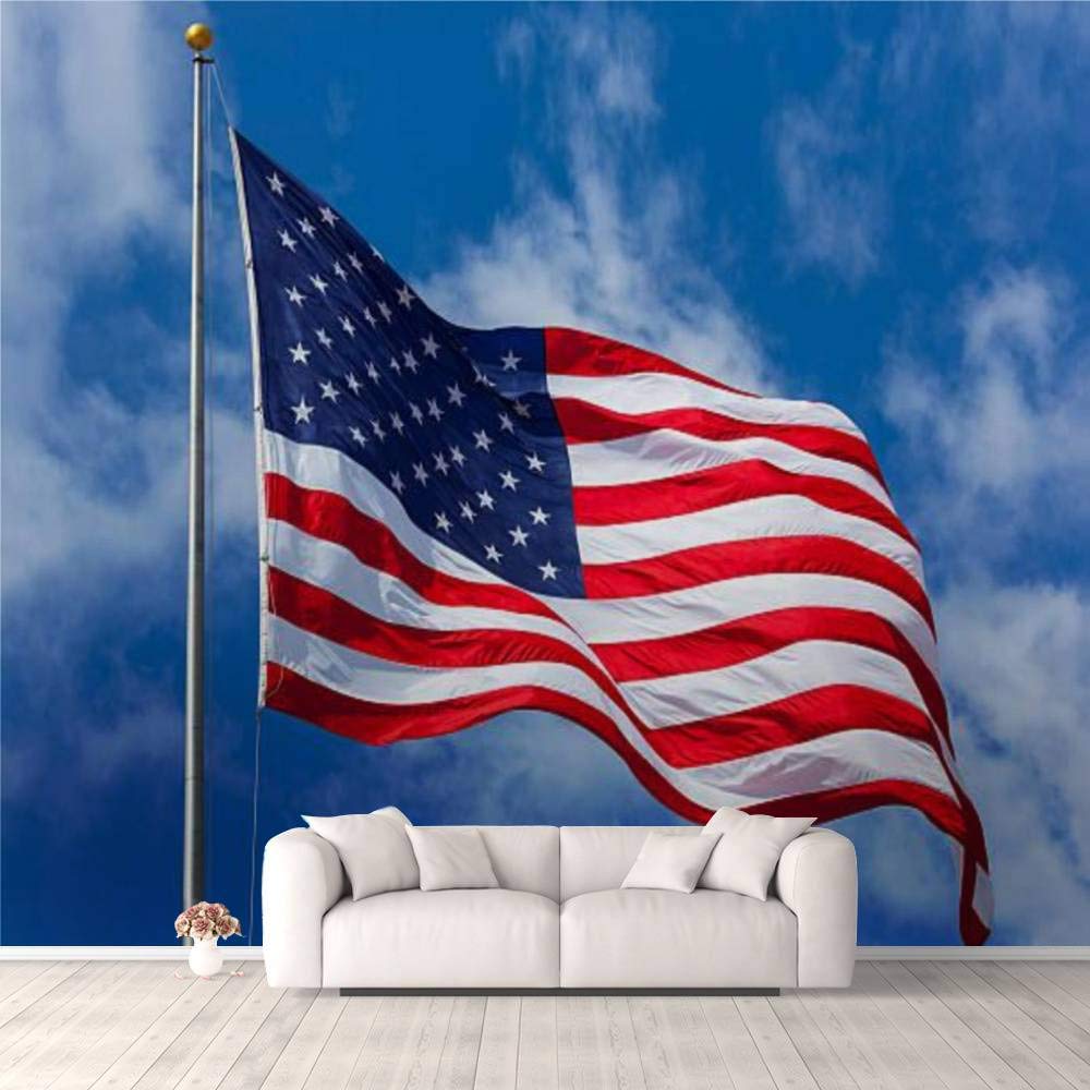3D American Flag Wallpaper with Sky Clouds and Stars - Self-Adhesive Peel & Stick Wall Mural for Bedroom, Living Room, Dorm Decor - Easy to Apply on Walls, Ceiling & Wardrobes (Perfect for Patriotic Home Office or Game Room Decor)