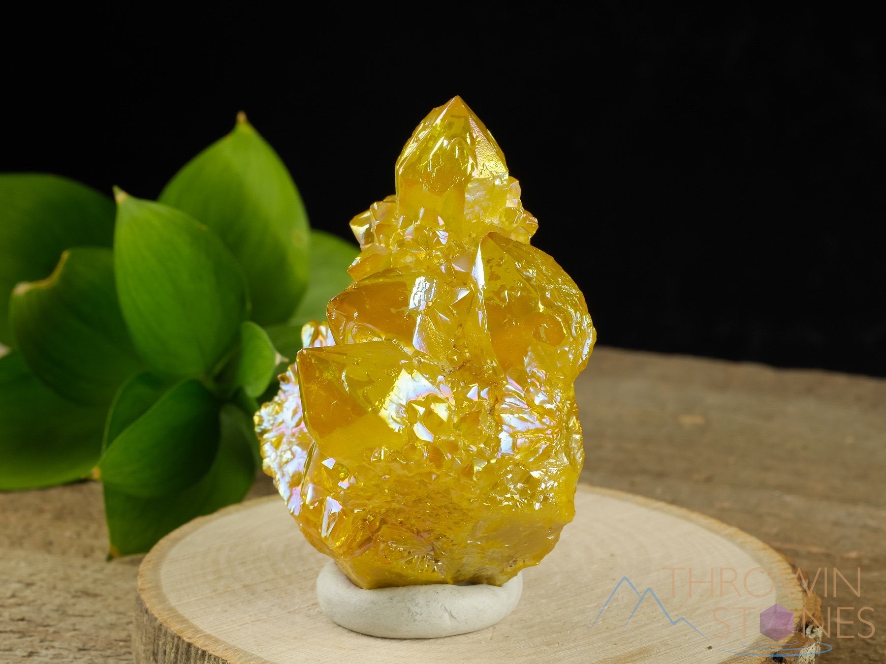 Rainbow Aura Quartz Crystal Cluster - Sunshine Yellow Spirit Quartz for Meditation & Healing | Metaphysical Decor, Home & Office Crystal Display (R0623)