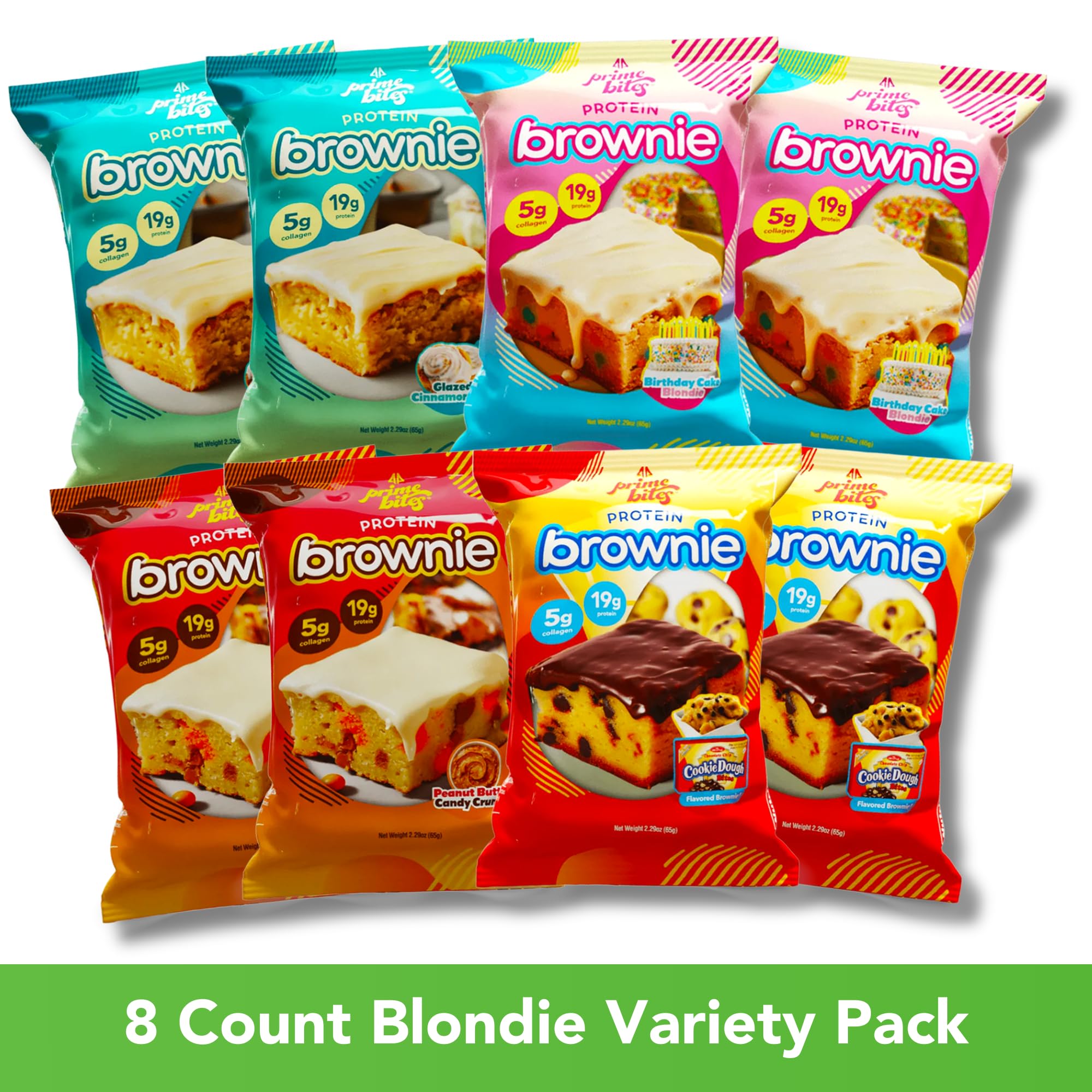 Prime Bites Protein Brownies Variety Pack - 19g High Protein, Collagen & Whey, Low Sugar, Gluten Free - 8 Count Snack Box for Fitness, Gifts & On-the-Go Energy