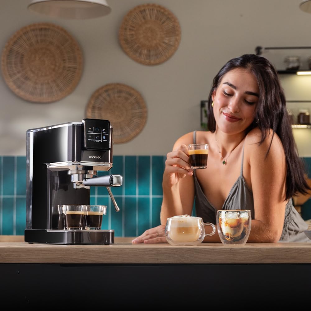 Cecotec Espresso Coffee Machine with ColdBrew System - 20 Bar Pressure Pump, Touch Screen, Adjustable Steam Nozzle, 1.5L Removable Tank, Dual Spout - Perfect for Home Baristas & Coffee Lovers
