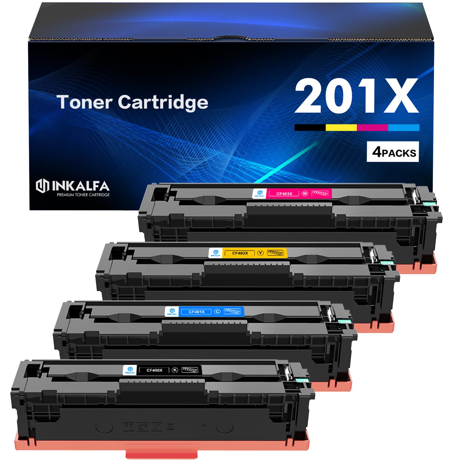 201X Toner Cartridge 4 Pack - Compatible with HP 201X/201A for Color LaserJet Pro MFP M277dw/M252dw/M277c6/M252/M277 (Black, Cyan, Yellow, Magenta) | High Yield Replacement Ink | Home & Office Printing Solution