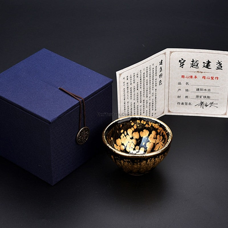 Handmade Golden & Silver Jian Zhan Gongfu Tea Cup - Traditional Chinese Ceramic Tea Set for Oolong & Pu-erh - Perfect for Tea Ceremony, Meditation & Home Decor