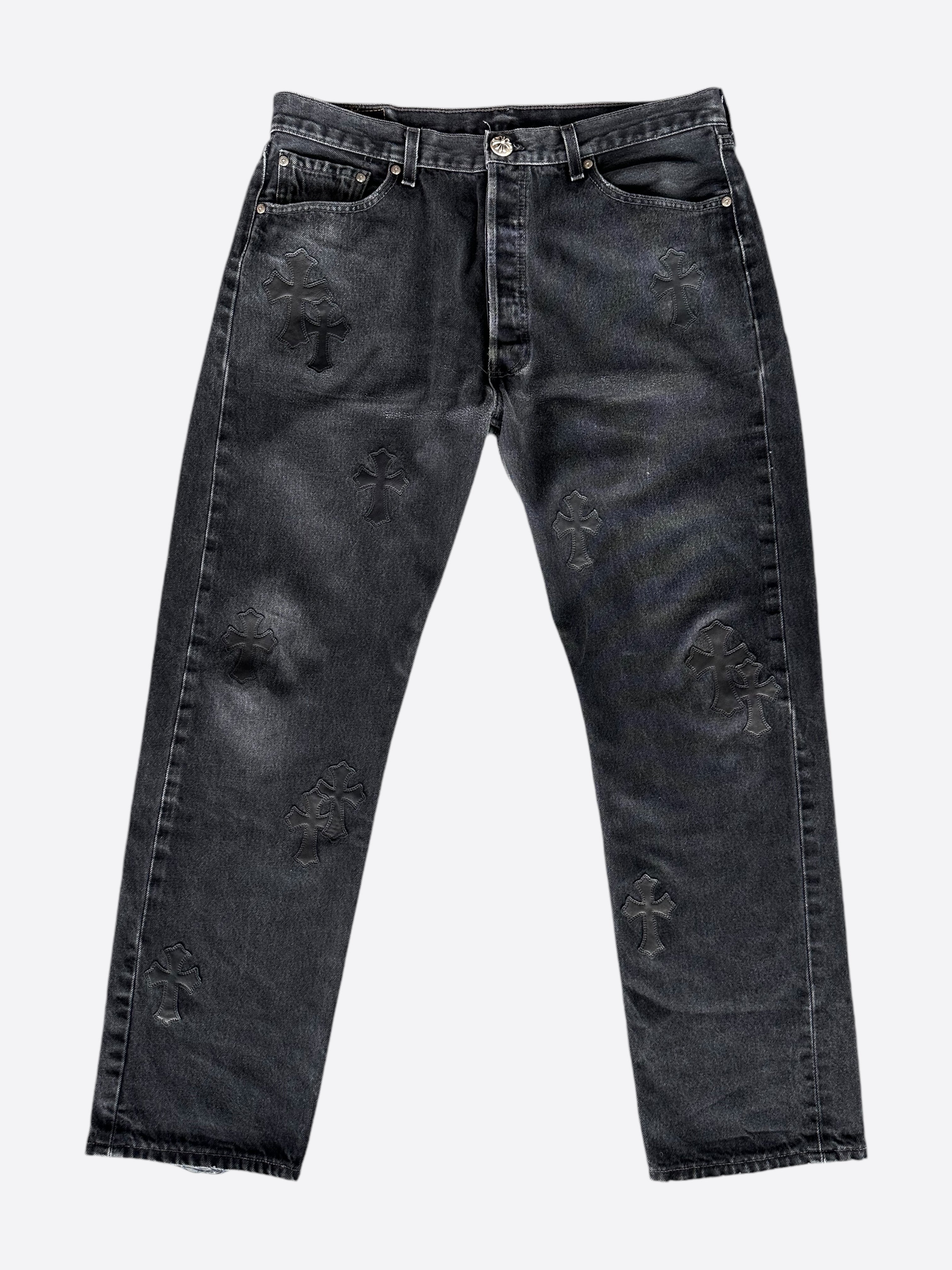 Chrome Hearts x Levi's Black Cross Patch Distressed Denim Jeans for Men - Edgy Streetwear & Casual Style Outfits