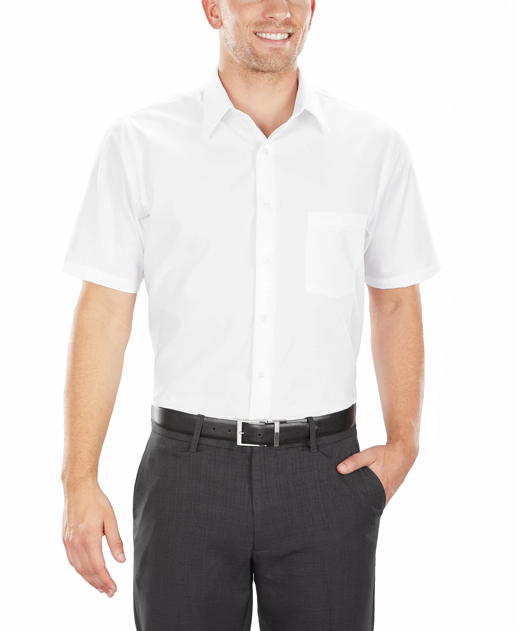 Van Heusen Men's Tall Fit Short Sleeve Dress Shirt - Poplin Solid Big & Tall Business Casual Shirt for Office & Formal Occasions