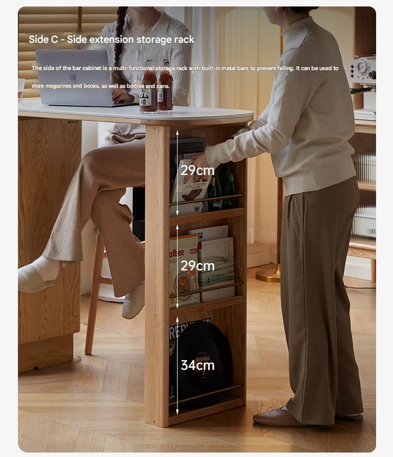 Solid Oak Wood Extendable Bar Table with Rock Plate - Perfect for Kitchen Islands, Dining Rooms & Outdoor Entertaining