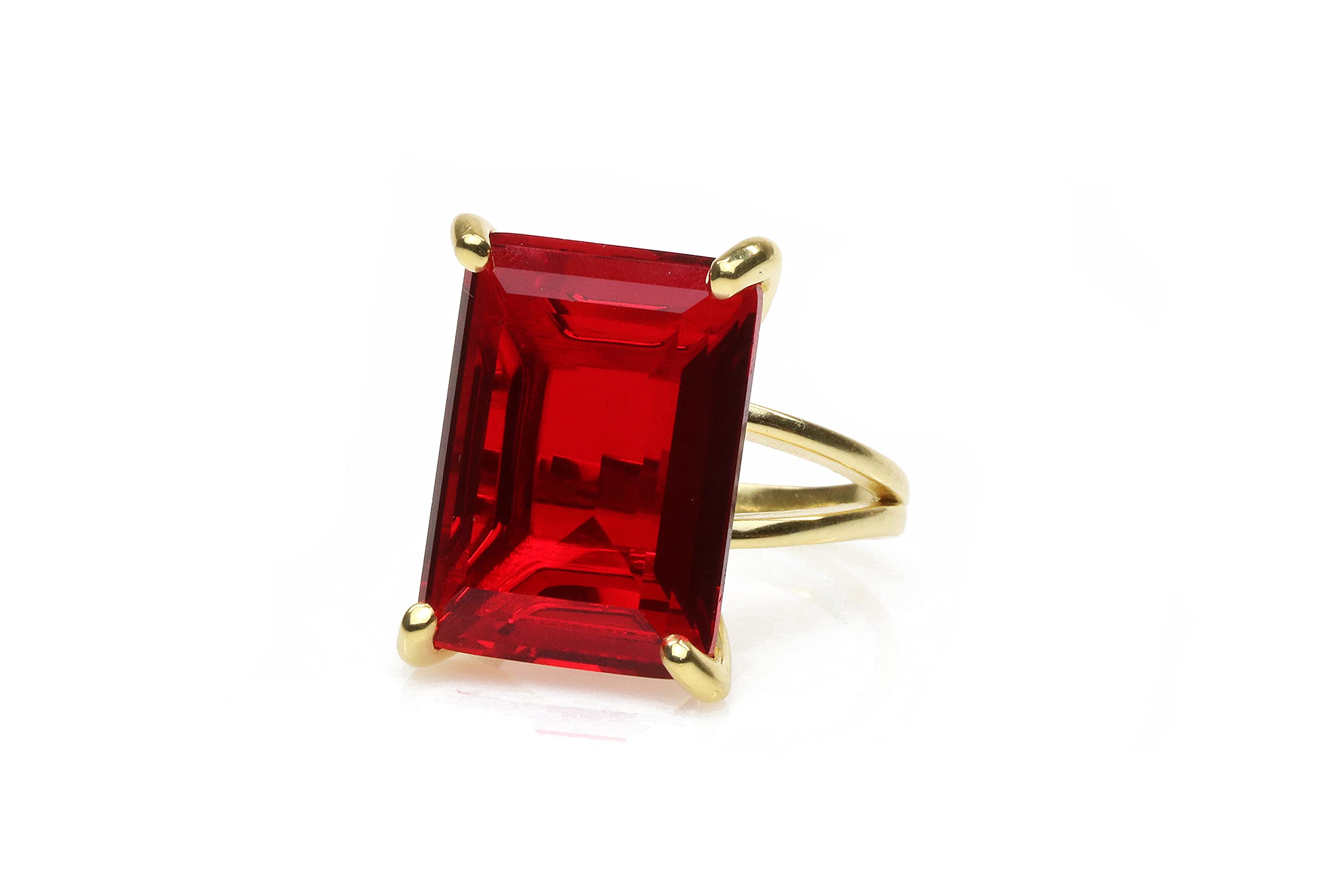 14K Gold Prong Set Ruby Birthstone Rectangle Ring for Women - Elegant Simple & Statement Jewelry - Customizable with Engraving - Perfect for Birthdays, Anniversaries, Mother's Day & Everyday Wear