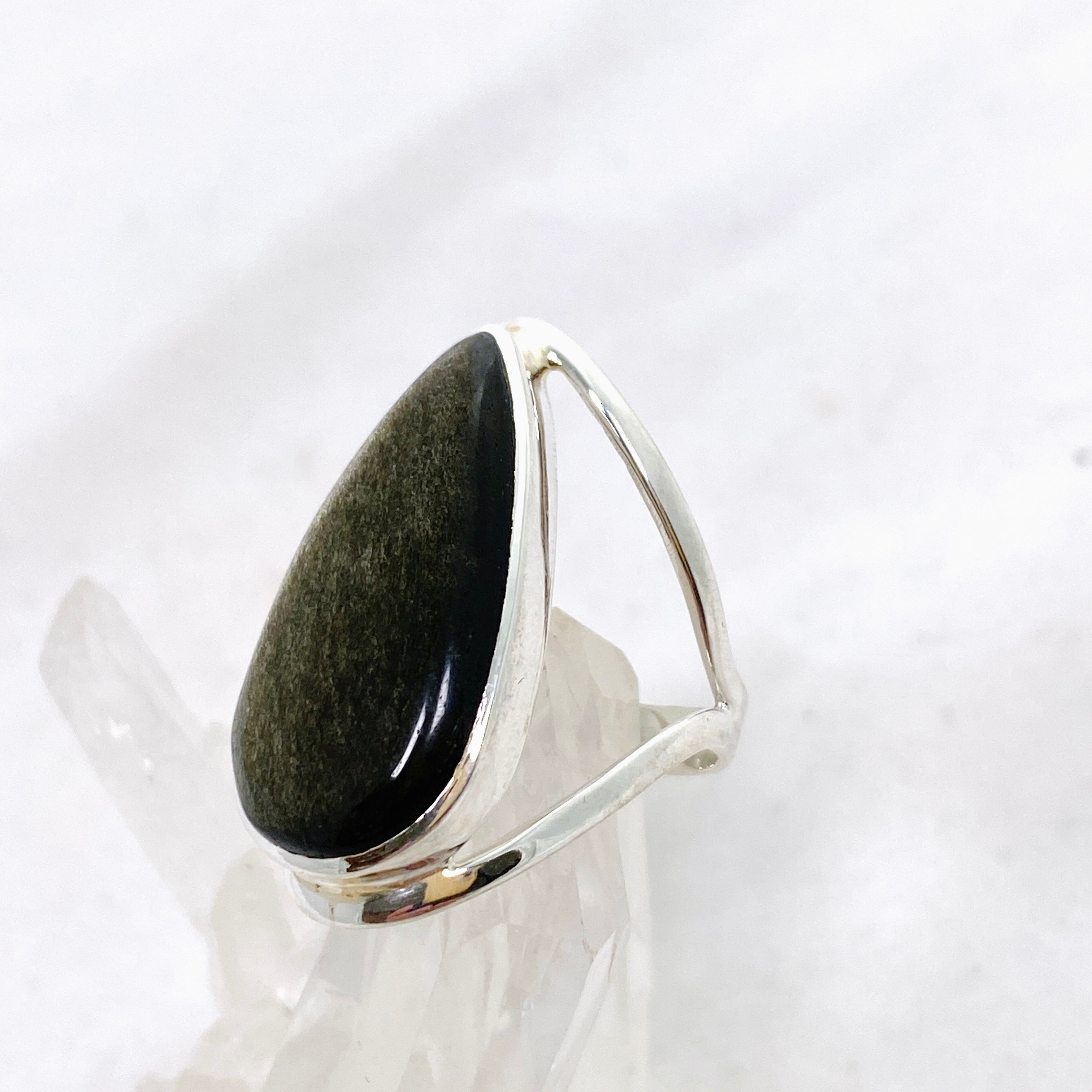 Goldsheen Obsidian Teardrop Cabochon Split Band Ring - Size 9 - KRGJ3344 - Elegant Jewelry for Women, Perfect for Weddings, Parties & Special Occasions