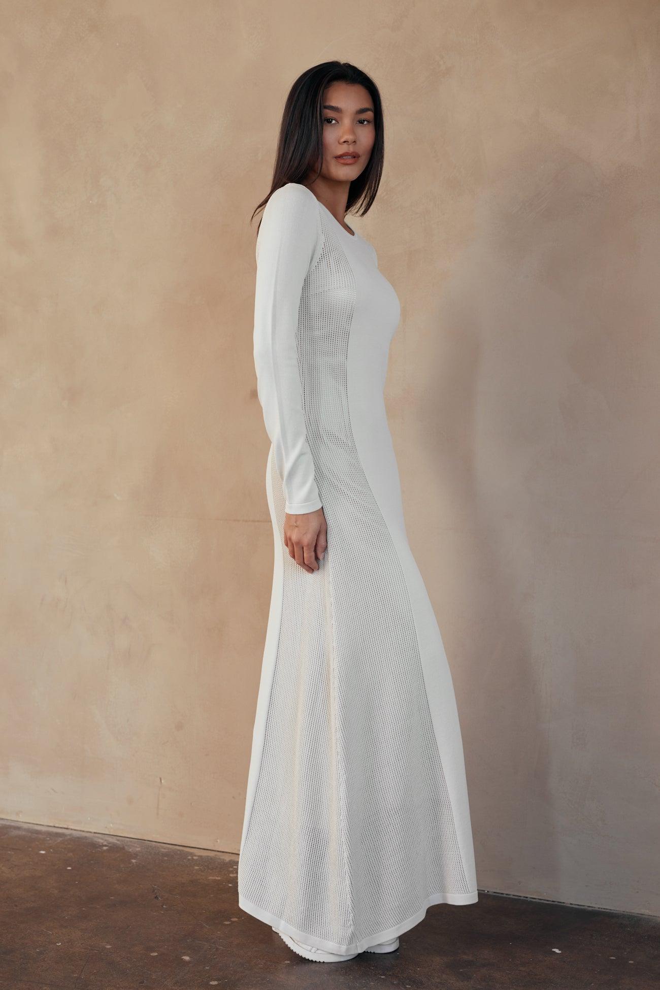 Riley Women's Boho Chic Flat Knit Crochet Long Sleeve Maxi Dress - Elegant Beach Cover Up, Summer Vacation Outfit, Casual Party Wear