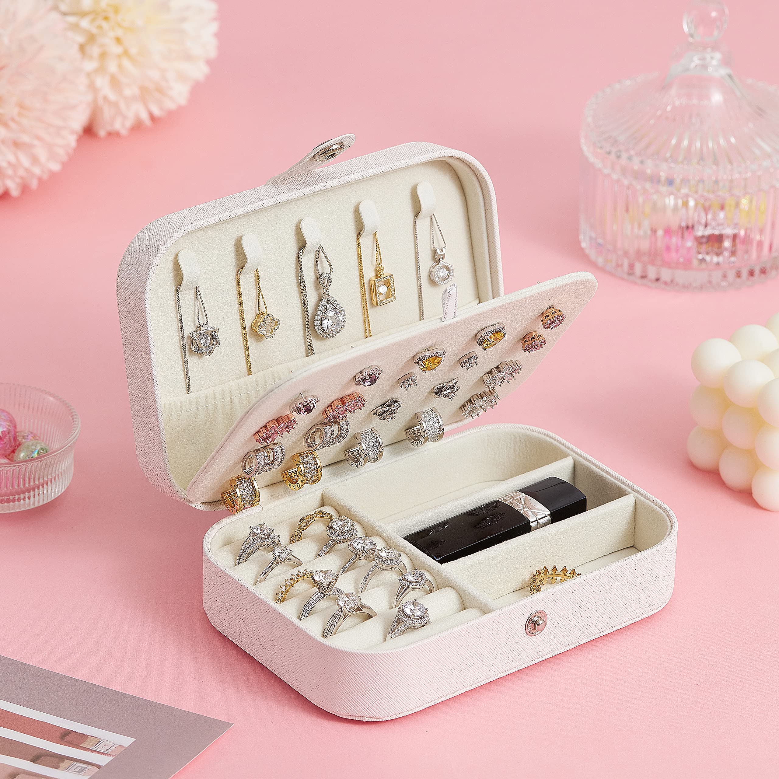 Fotikoo Travel Jewelry Organizer - 2 Layer Jewelry Storage Box for Rings, Earrings, Necklaces & Bracelets | Portable Jewelry Case for Women | Perfect for Vacation, Business Trips & Daily Use