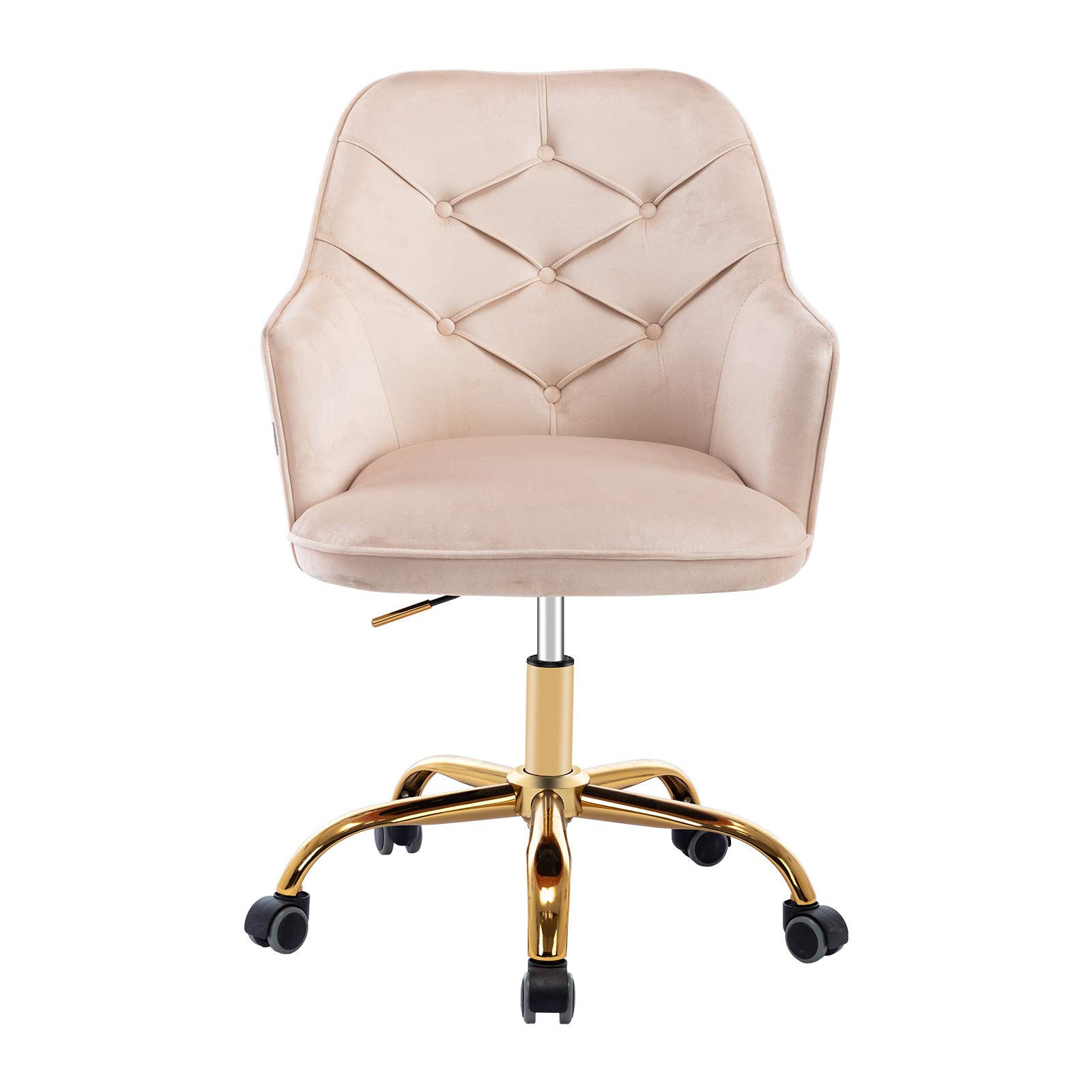 Velvet Home Office Chair with Adjustable Height & Swivel - Modern Ergonomic Desk Chair with Metal Base for Study, Living Room & Workspace (Golden, Beige) - Perfect for Remote Work, Gaming & Reading Nook