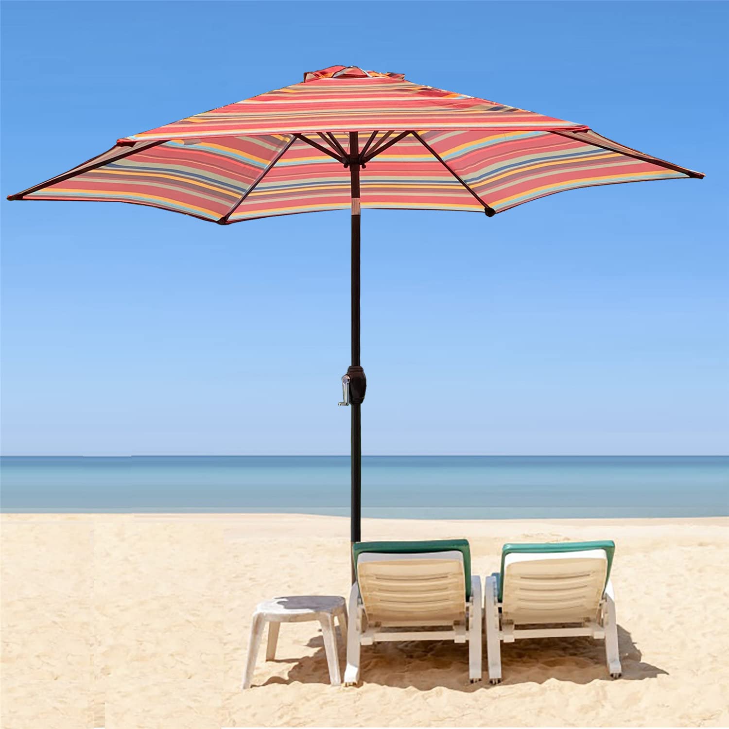 Outdoor Patio Umbrella with Push Button Tilt & Crank - 6-Sturdy Rib Sun Shade for Garden, Lawn, Deck, Backyard, Pool - Perfect for Outdoor Dining, Lounging, and Poolside Relaxation (Red)