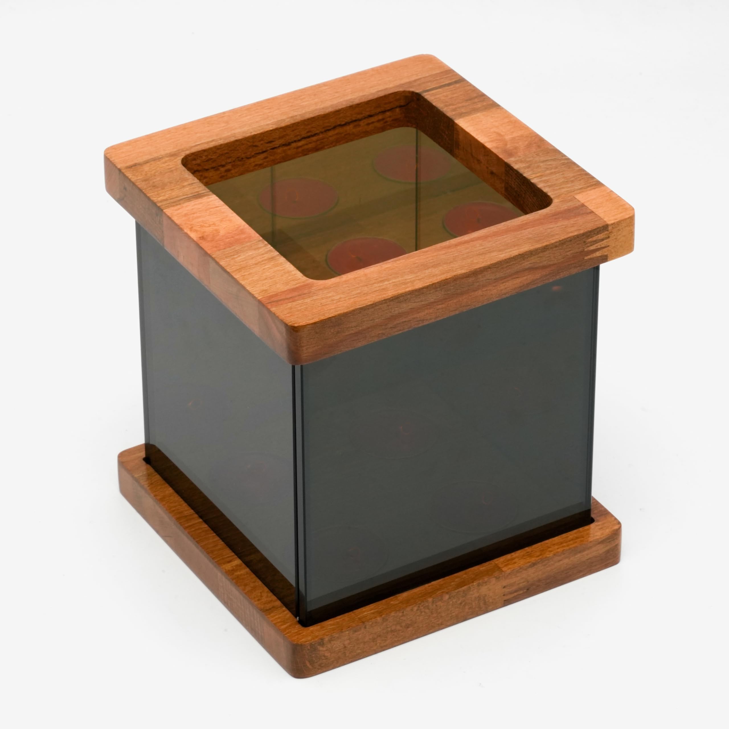 Infinity Mirror Tea Light Holder - Glass Hurricane Candle Holder with Wood Base | Unique Infinity Cube Night Light for Table Decor, Wedding Gifts, Bedroom Lighting & Rustic Home Decor | Perfect for Romantic Dinners, Spa Relaxation & Holiday Centerpieces