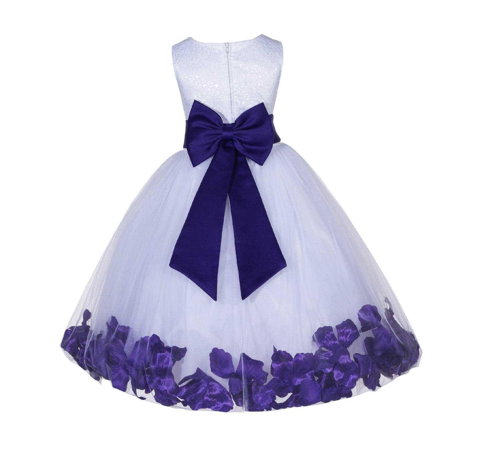 Elegant White Lace Flower Girl Dress with Floral Petals - Special Occasion Junior Toddler Dress 165T | Perfect for Weddings, Baptisms & Formal Events