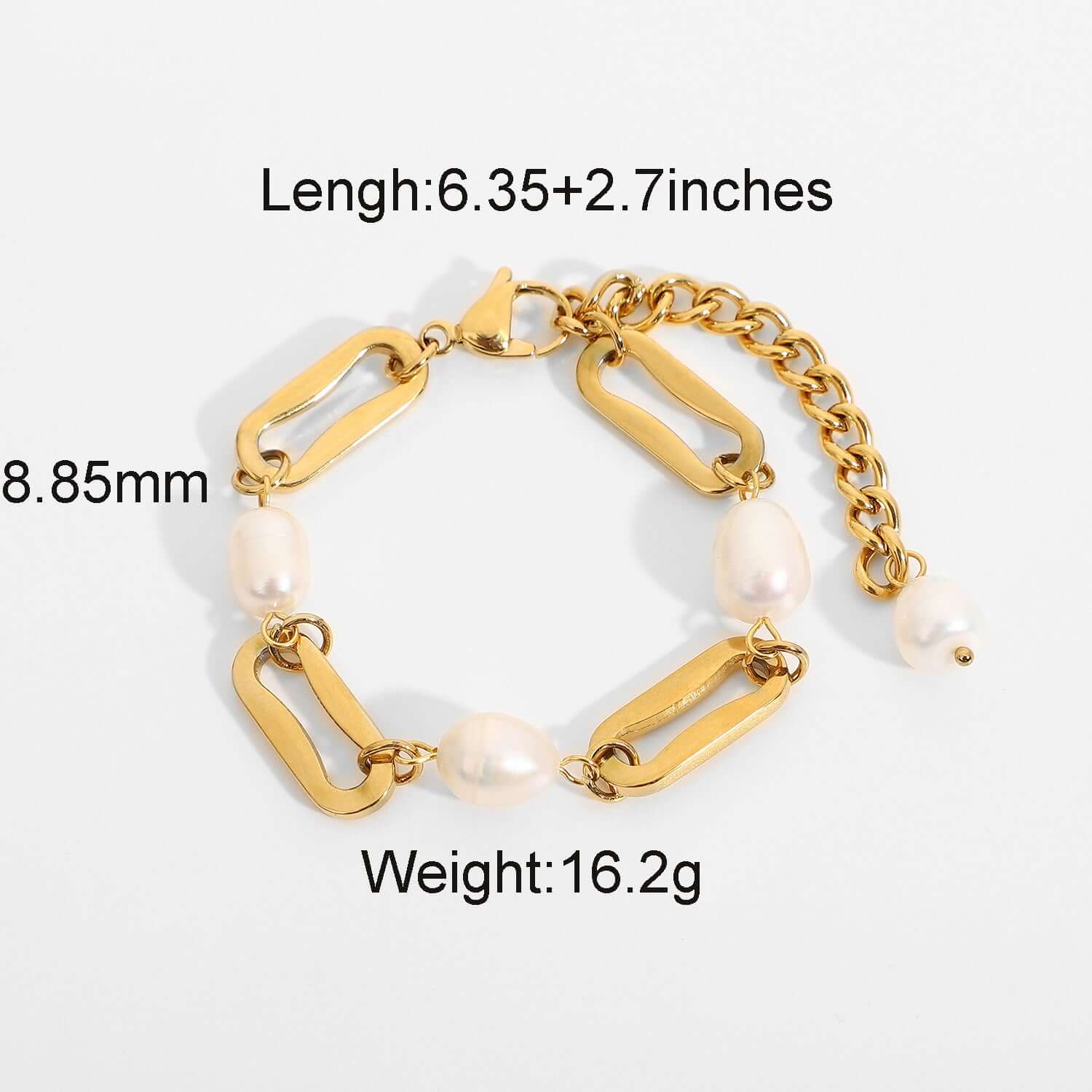 Chunky Pearl Rectangle Chain Link Bracelet for Women - Elegant Fashion Jewelry Gift for Birthday, Anniversary & Party | JDB069