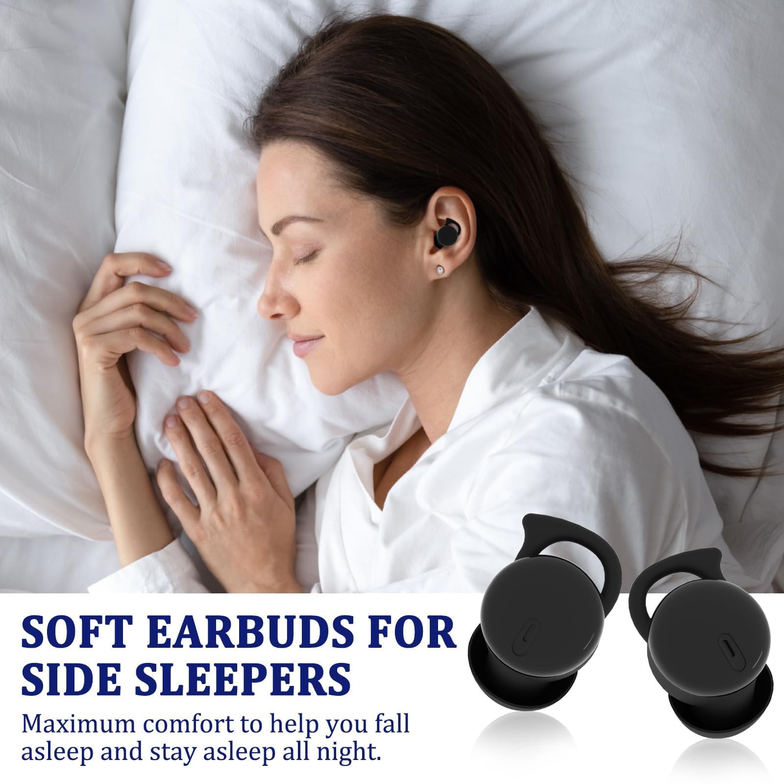 Wireless Sleep Headphones for Side Sleepers - Bluetooth 5.3 Noise Canceling Earbuds, Comfortable Invisible Ear Buds for Sleeping, Travel, Driving & Cycling (Black) - Perfect for Nighttime Use, Meditation & Noise-Free Relaxation