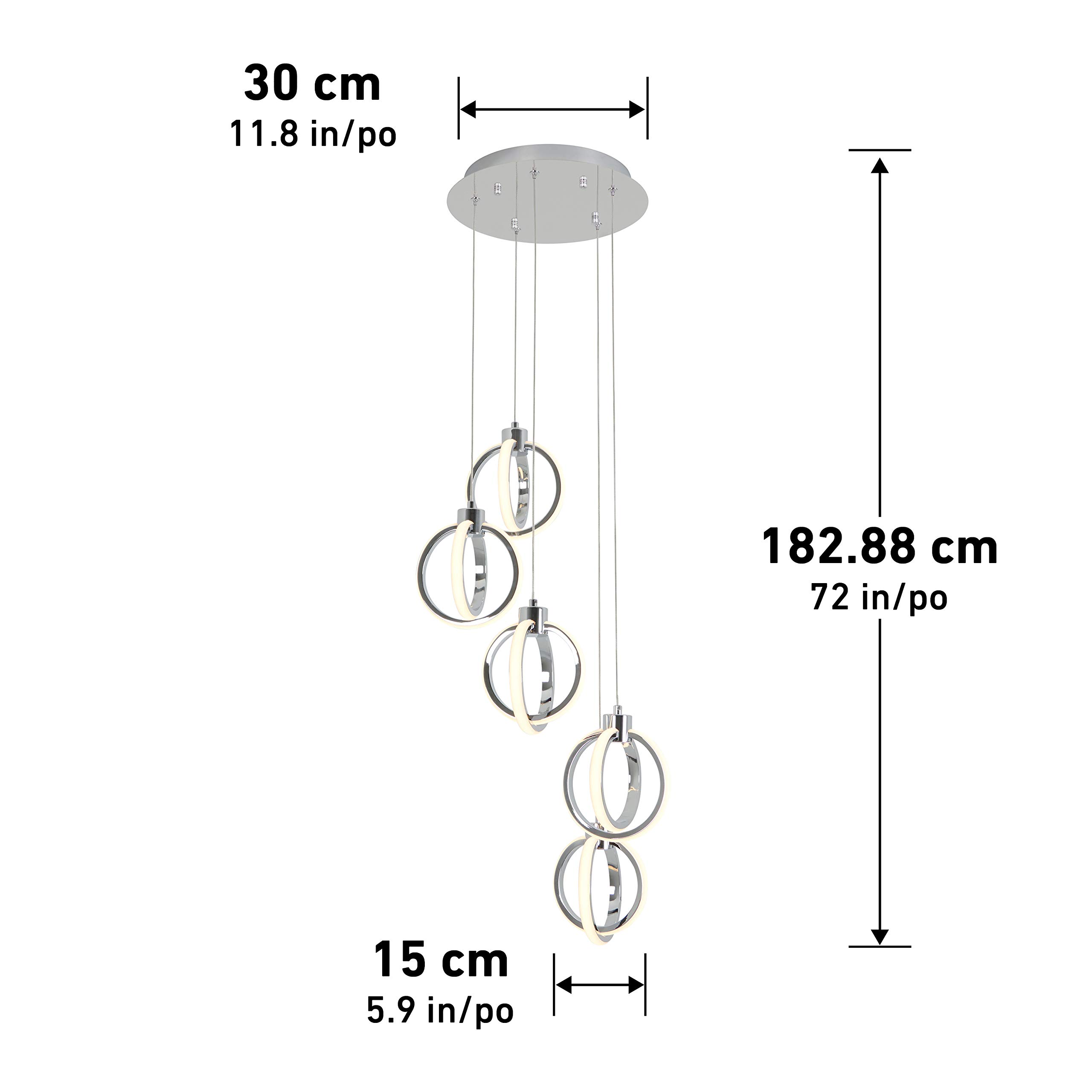 Artika Soho Spiral 5-Light Pendant LED Ceiling Fixture - 27W, 2000 Lumens, 3000K, Chrome Finish - No Bulb Required - Perfect for Dining Room, Stairway, Kitchen Island & Modern Living Room Lighting