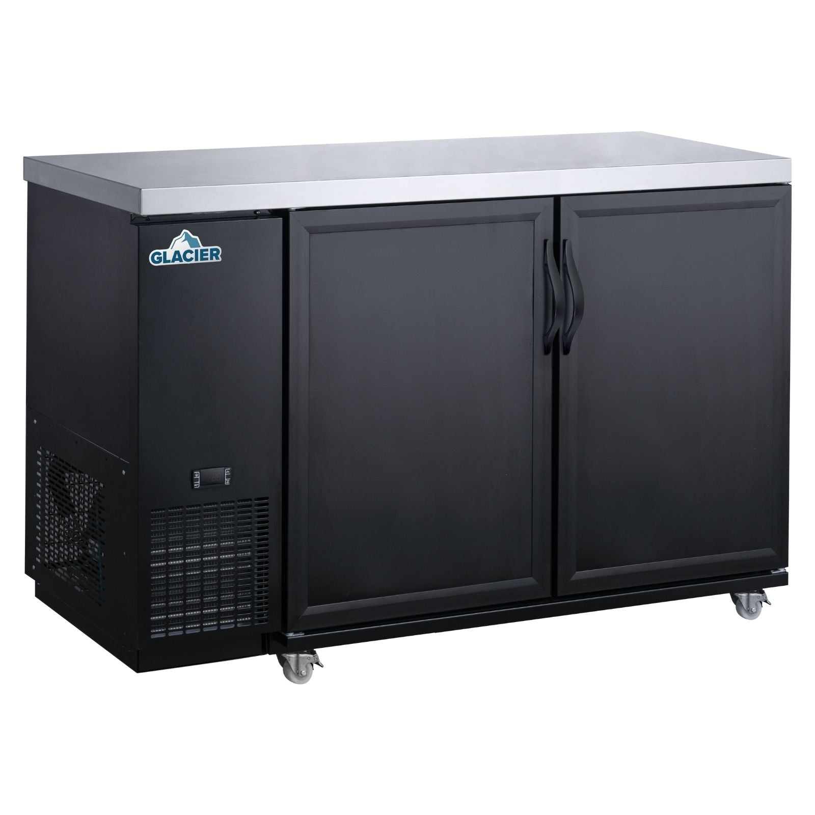 Glacier 61 Inch Commercial Back Bar Refrigerator with 2 Solid Doors - Black | Energy Efficient Under Counter Beer & Wine Cooler for Bars, Restaurants, and Home Use