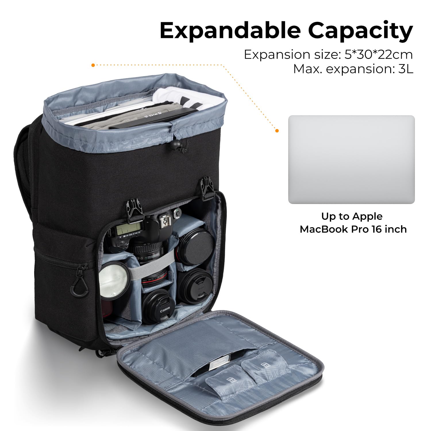 K&F Concept Professional DSLR SLR Camera Backpack - Hard Shell Waterproof Photography Bag with 15.6