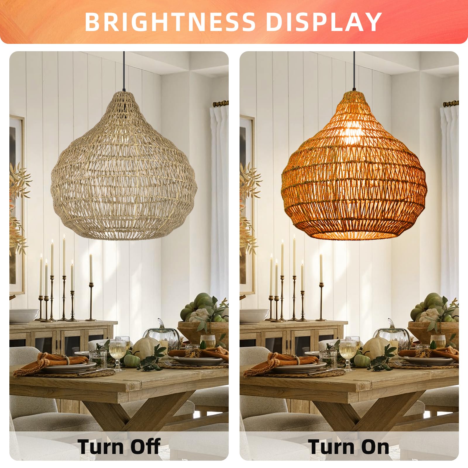 Arturesthome Rattan Pendant Lights - Natural Woven Wicker Chandelier Boho Basket Lighting Fixture for Kitchen Island, Dining Room & Bedroom | Farmhouse & Coastal Decor Hanging Lamp