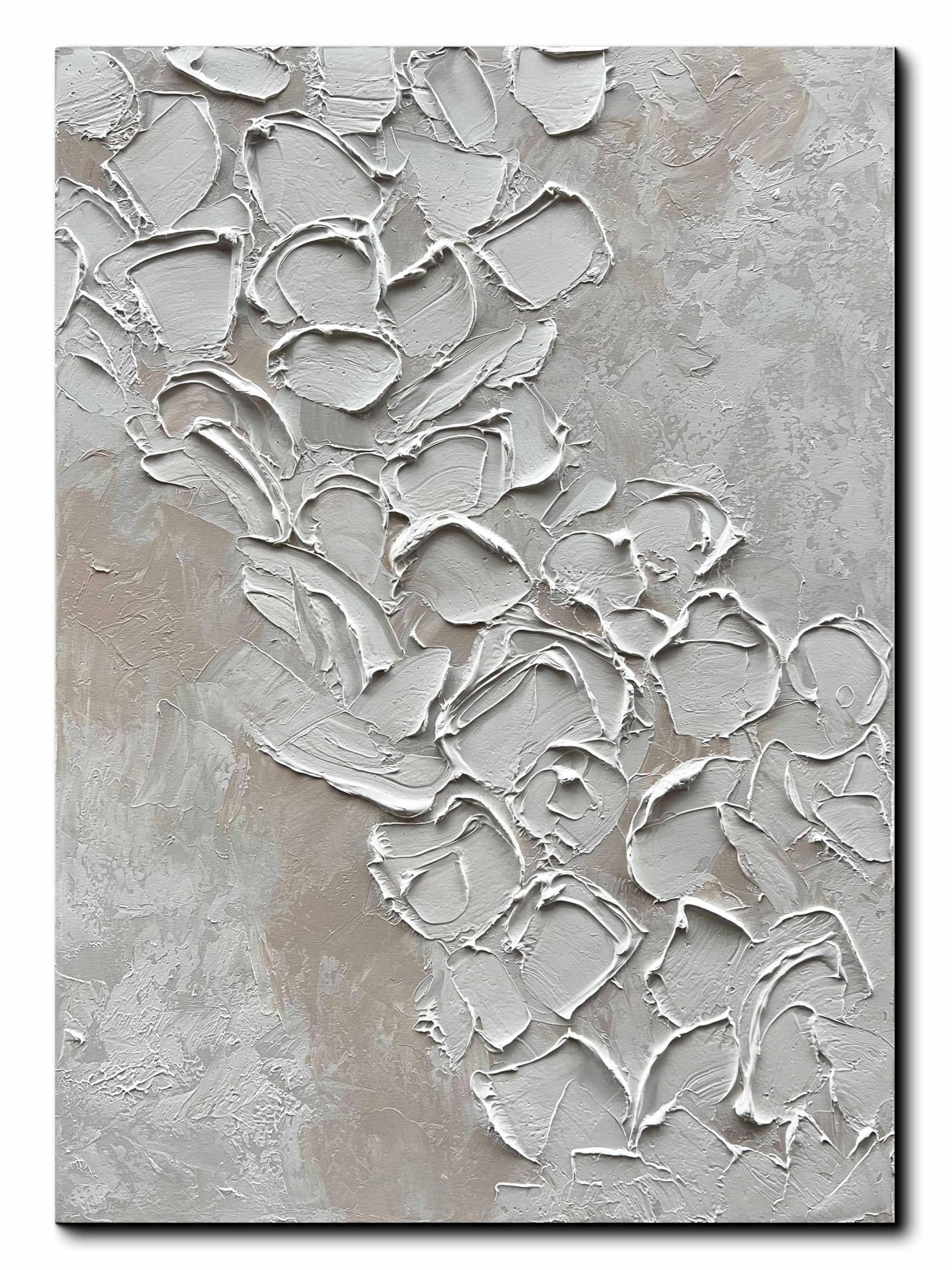 Eonzeun Abstract 3D White Thick Textured Wall Art - Hand-Painted Oil Painting on Canvas 28x40 Inch - Modern Minimalist Wall Decor for Living Room, Bedroom & Office