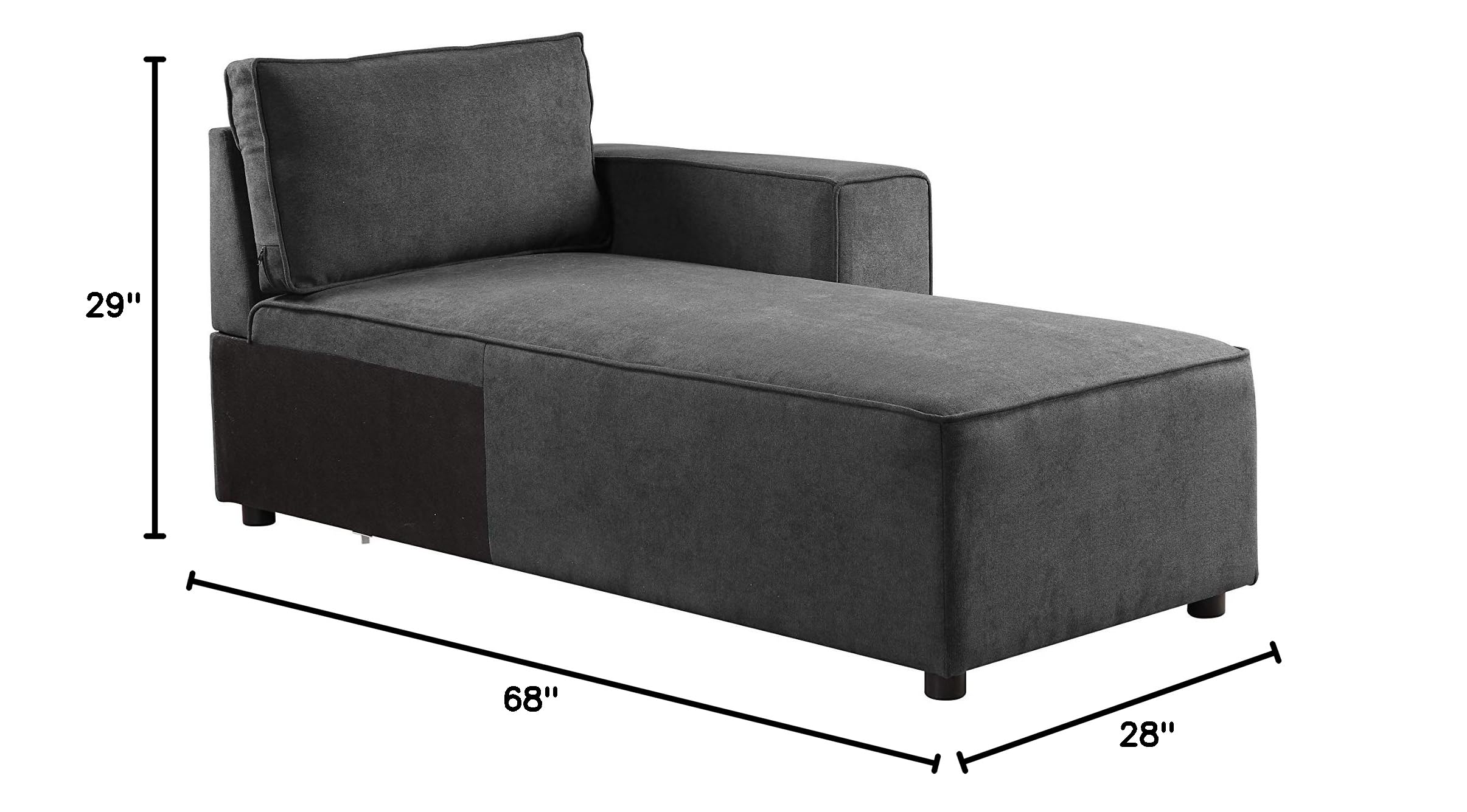 Acme Furniture Silvester Modular Chaise Sofa with 2 Throw Pillows - Gray Fabric Upholstered Sectional for Living Room & Lounge