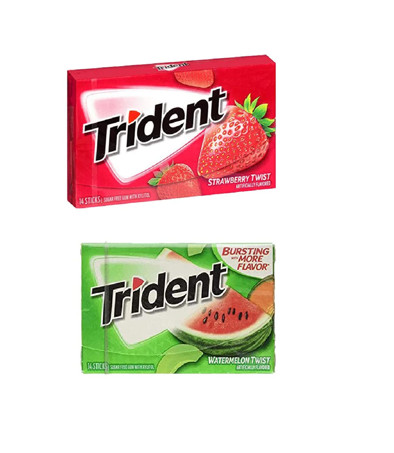 Sugar Free Trident Chewing Gum - Strawberry & Watermelon Flavors (14 Sticks Each, 26g) | Fresh Breath On-The-Go | Perfect for Work, Travel & After Meals