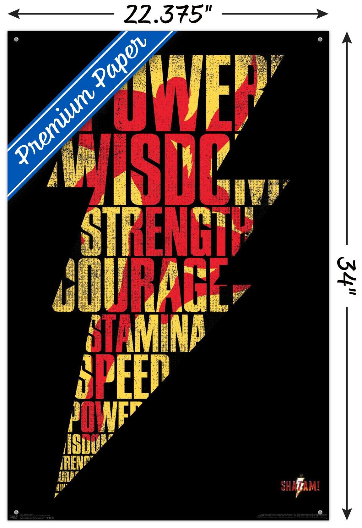 DC Comics Shazam Movie Poster - Lightning Bolt Wall Art with Push Pins - Perfect for Bedroom, Game Room & Superhero Fan Decor