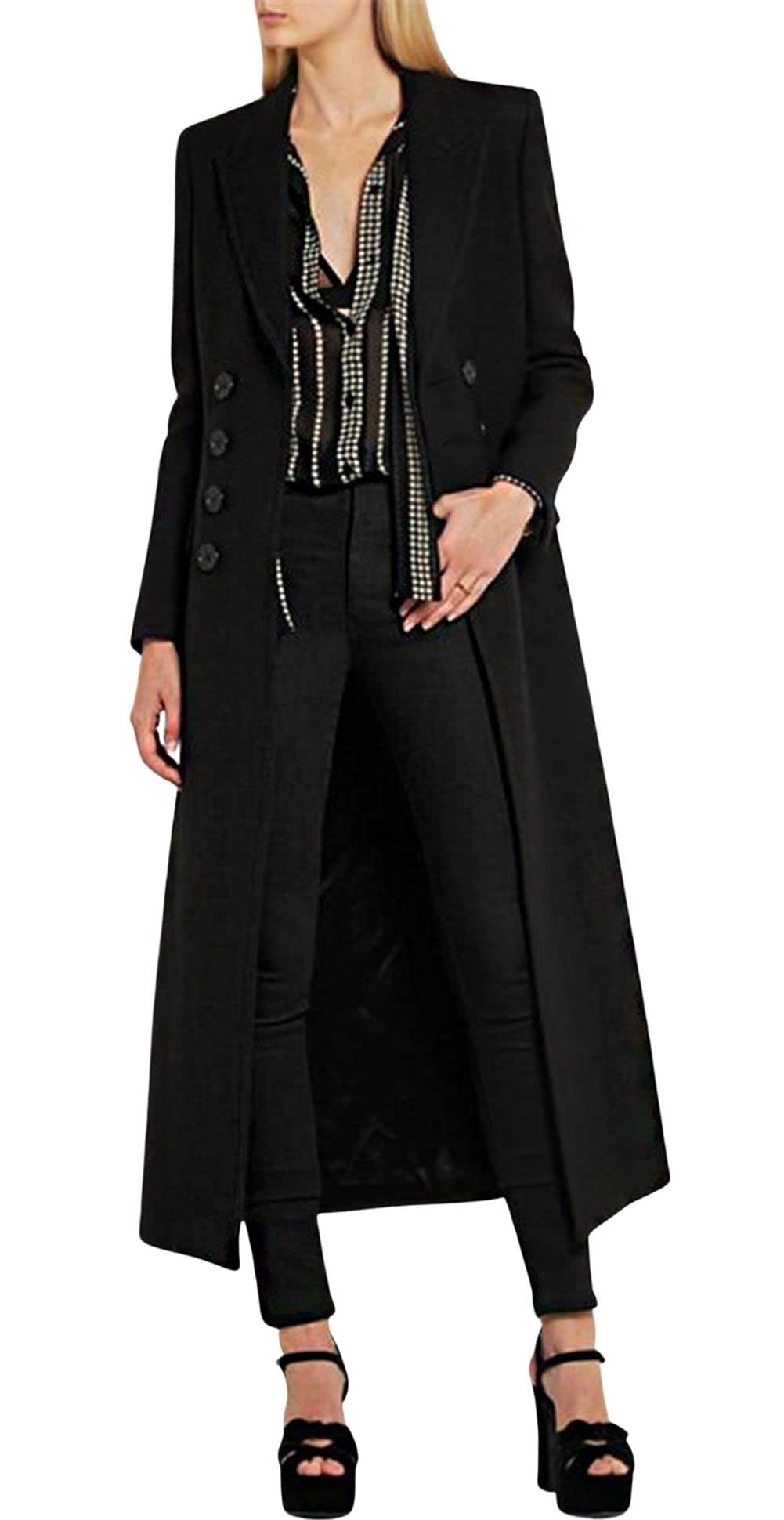 CHARTOU Women's Double Breasted Long Wool Trench Coat - Notched Collar Wool Blend Pea Coat for Fall & Winter | Office, Dating & Formal Occasions