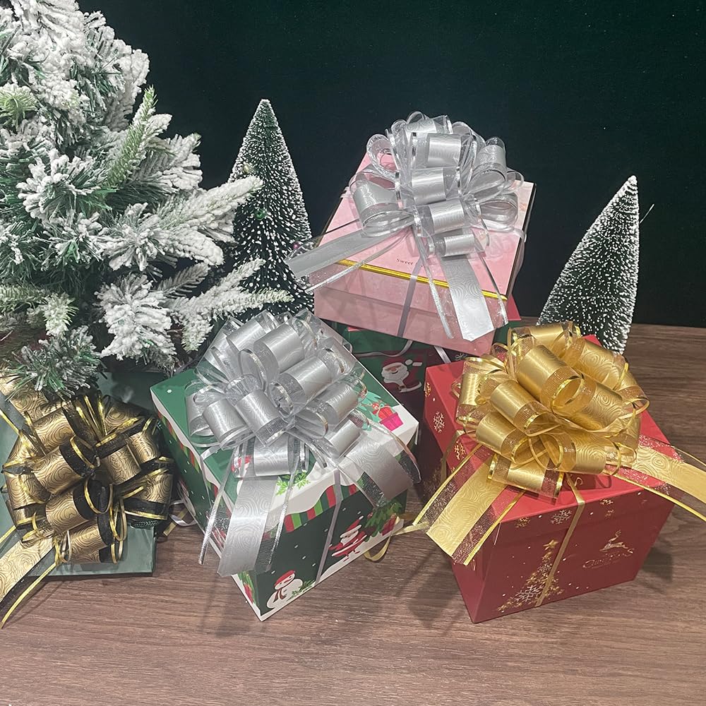 6-Piece Silver Pull Bow Gift Wrapping Ribbons - 6 Inch Wedding Present Bows for Packages, Gift Baskets, Christmas Decorations, Bridal Showers & Party Supplies (Perfect for Holiday Gifts, Wedding Favors & Festive Decor)
