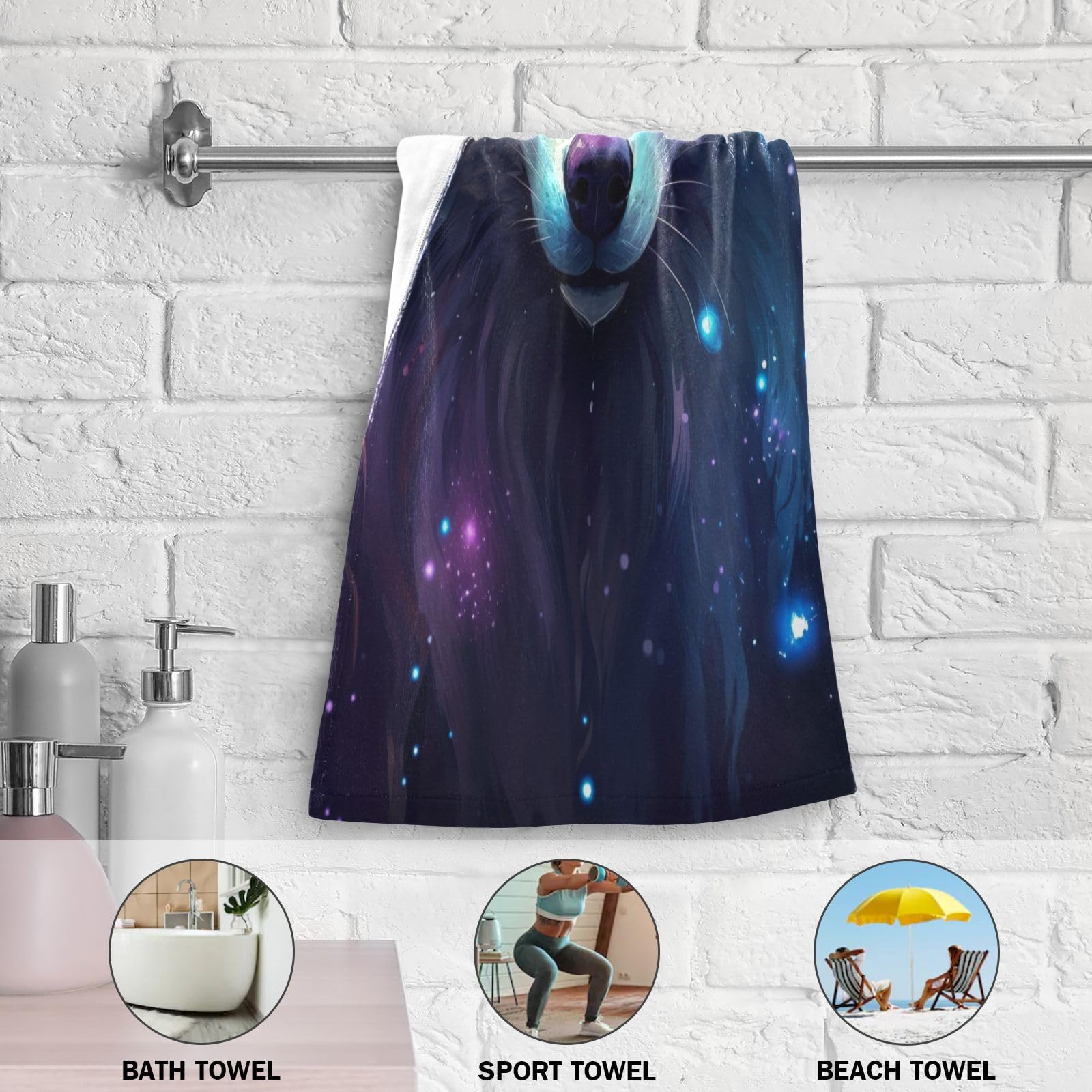 2-Piece Purple Galaxy Wolf Bath Towel Set - Ultra Soft & Absorbent Hand & Bath Towels for Bathroom, Kitchen, Gym - Perfect for Spa, Beach & Home Decor (202a0001)