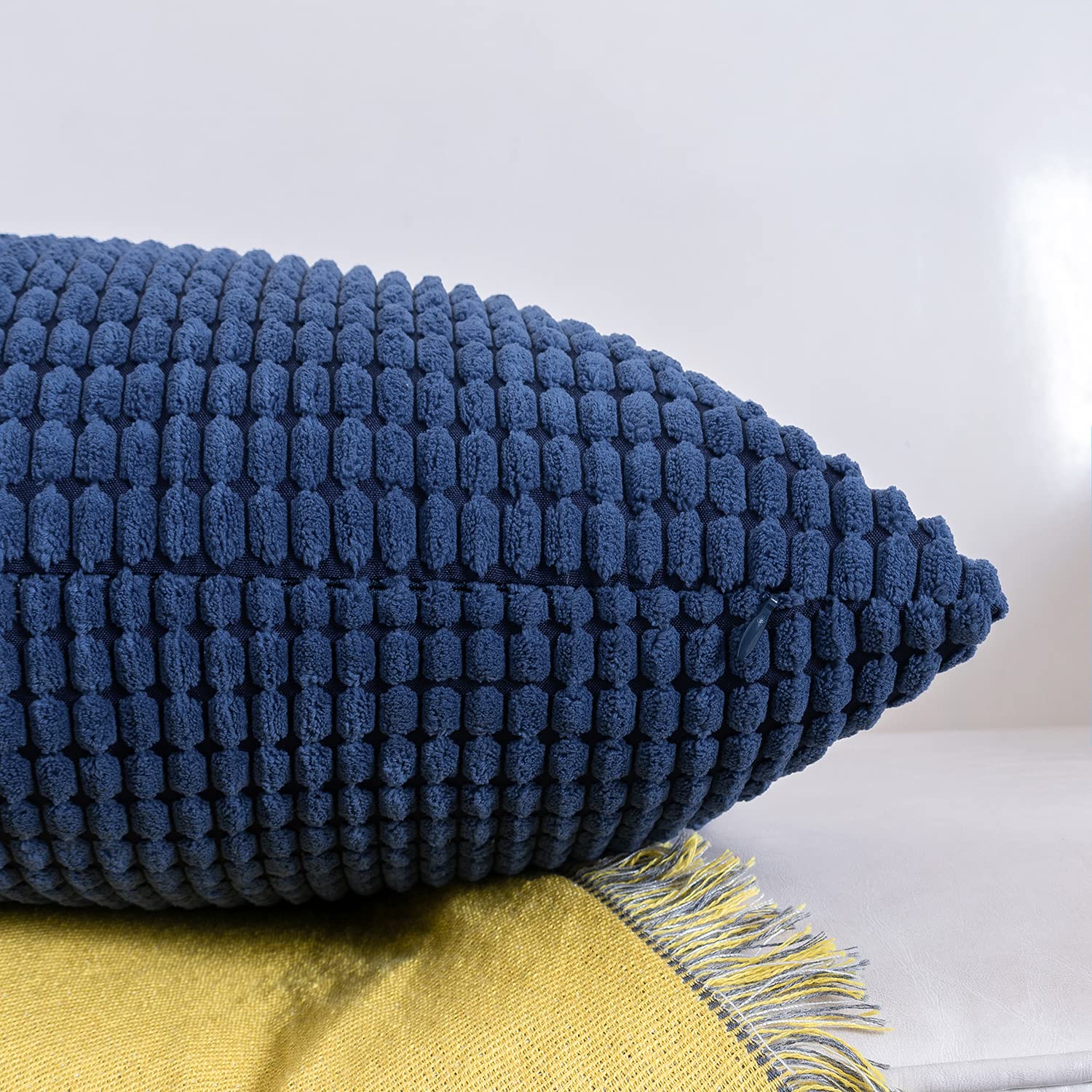 HWY 50 Corduroy Throw Pillow Covers 20x20 Inch - Soft Solid Navy Blue Decorative Cushion Covers Set of 2 for Sofa, Living Room, Bed - Corn Texture Accent Pillow Cases for Home Decor
