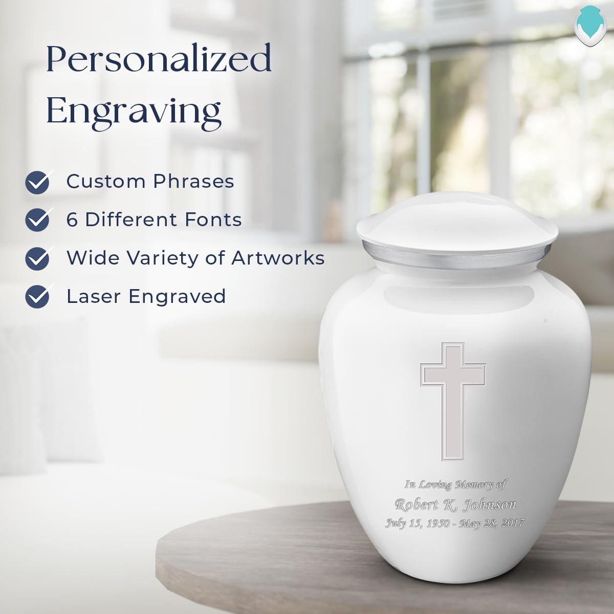 Elegant White Cremation Urn for Ashes - Personalized Double Side Engraved Funeral Urn for Adults, Men & Women - Holds 200 lbs - Perfect for Memorial Services & Home Display