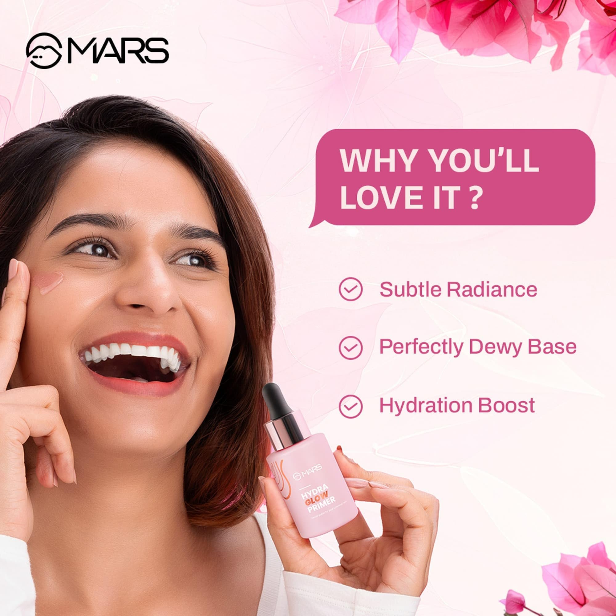 MARS Hydra Glow Face Primer with Hyaluronic Acid & Argan Oil - 30ml Makeup Base for Dewy Skin, Moisturizing & Radiance - Infused with Aloe Vera & Chamomile Water - Perfect for Daily Makeup, Bridal Looks & Photo Shoots