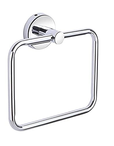 Stainless Steel Square Towel Ring Holder - Self Adhesive Bathroom & Kitchen Hanger for Towels, Napkins - Rustproof Mounting Solution for Sink, Wash Basin - Perfect for Home, Hotel, Spa (1-Pack)