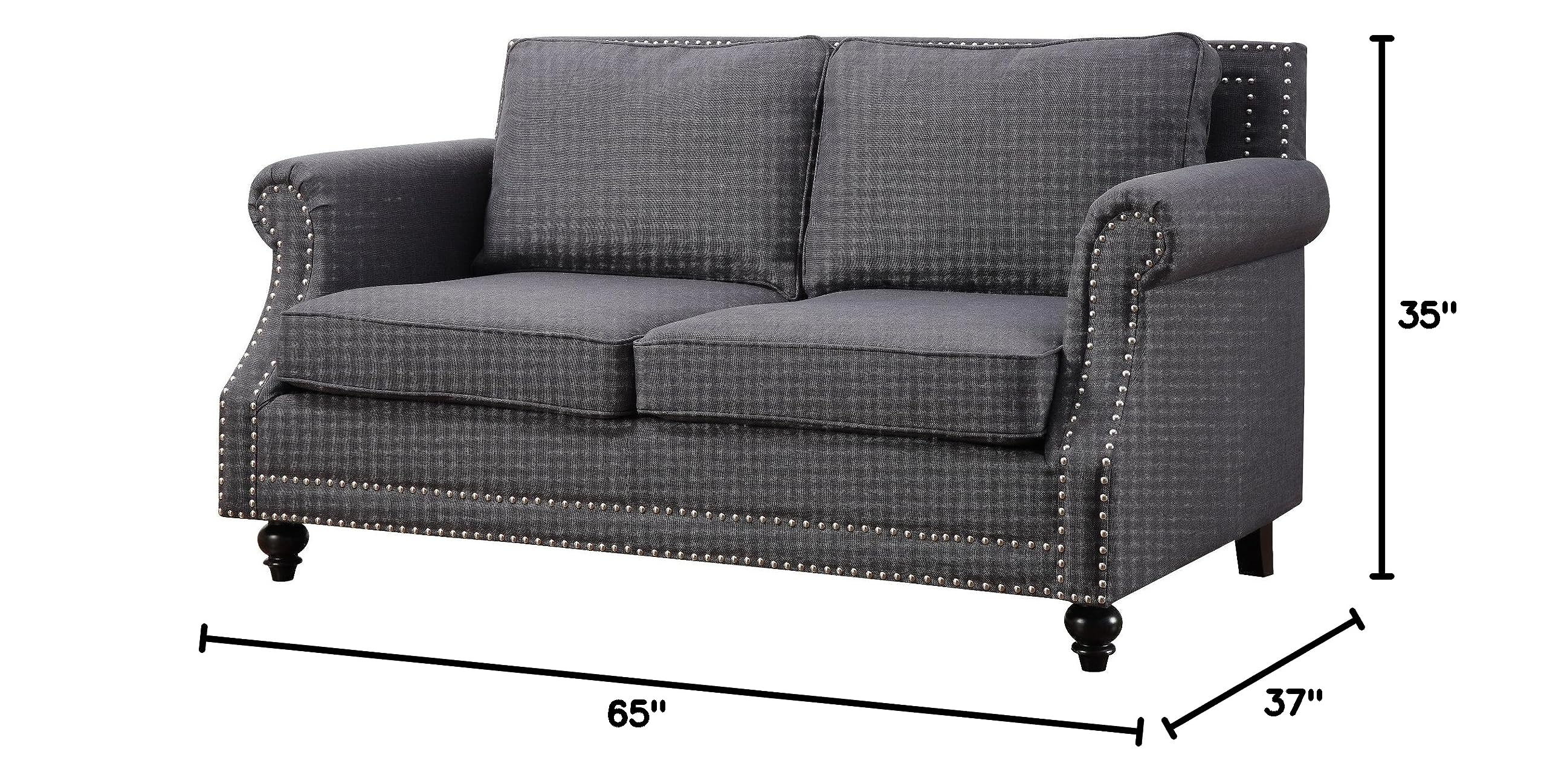 TOV Furniture Camden Linen Loveseat Sofa - Grey Modern Small Couch for Living Room, Apartment, Lounge & Office | Comfortable Two-Seater with Linen Upholstery