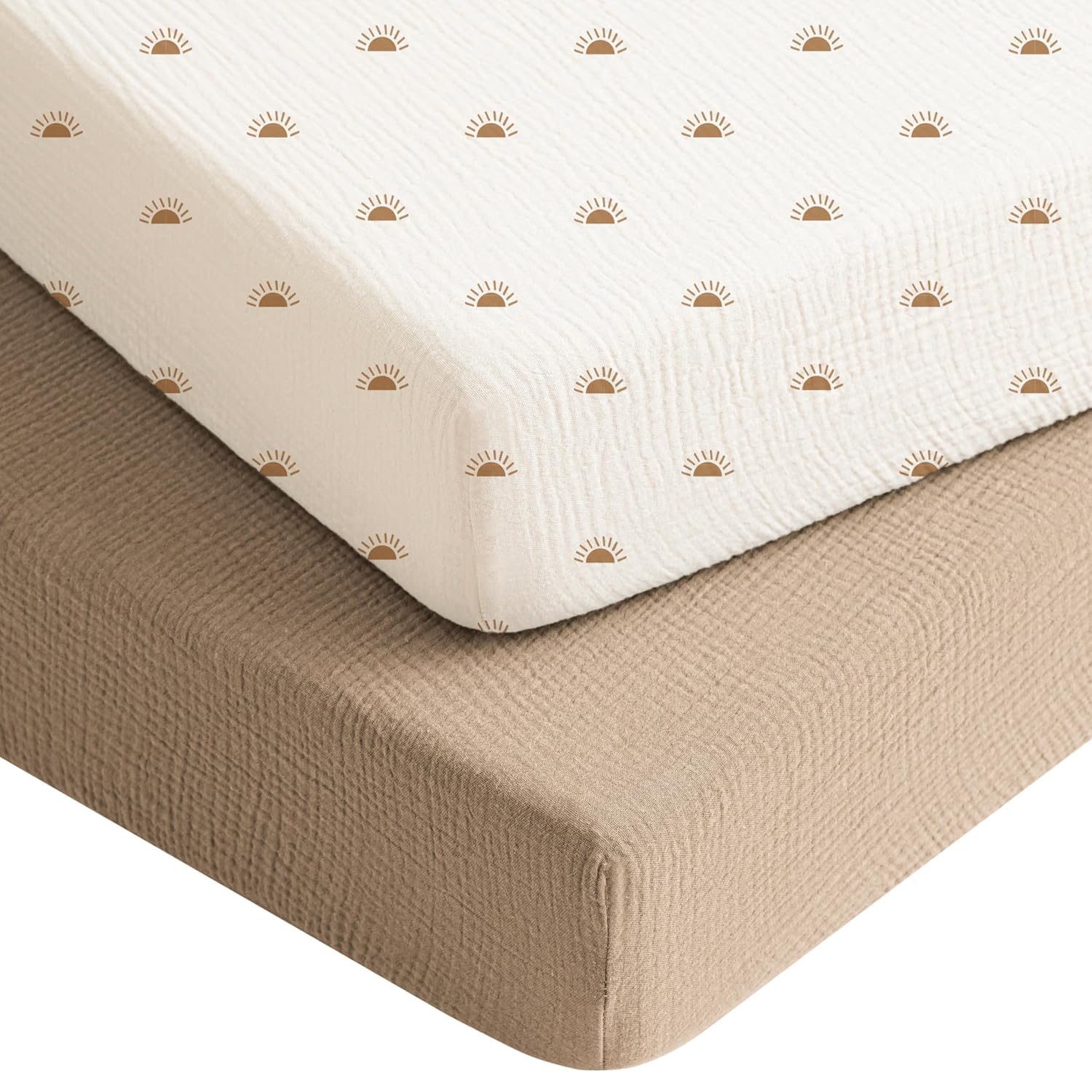 Soft Cotton Muslin Crib Sheets for Boys & Girls - 2 Pack Neutral Baby Bedding Set (52