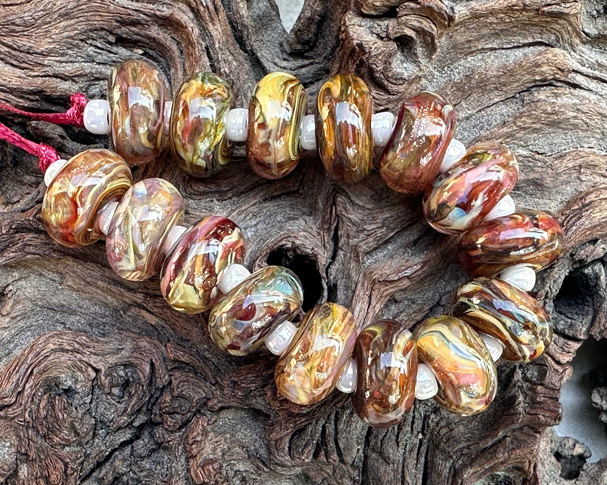 15 Ruby Brown Swirl Lampwork Glass Beads Set for Jewelry Making - DIY Bracelet, Necklace & Craft Projects (SRA)