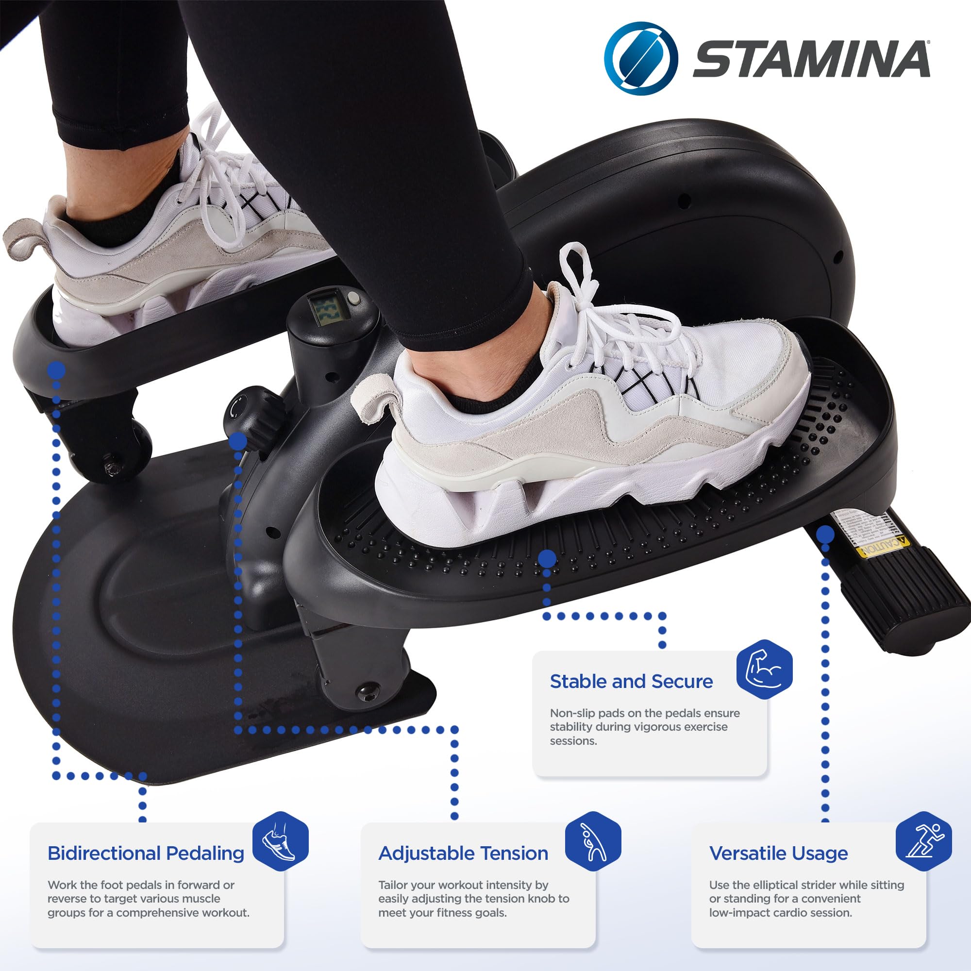 Stamina Inmotion Compact Strider Under Desk Elliptical Machine - Portable Foot Pedal Exerciser for Home & Office - Seated or Standing Low-Impact Workout Equipment for Fitness, Rehabilitation & Active Sitting
