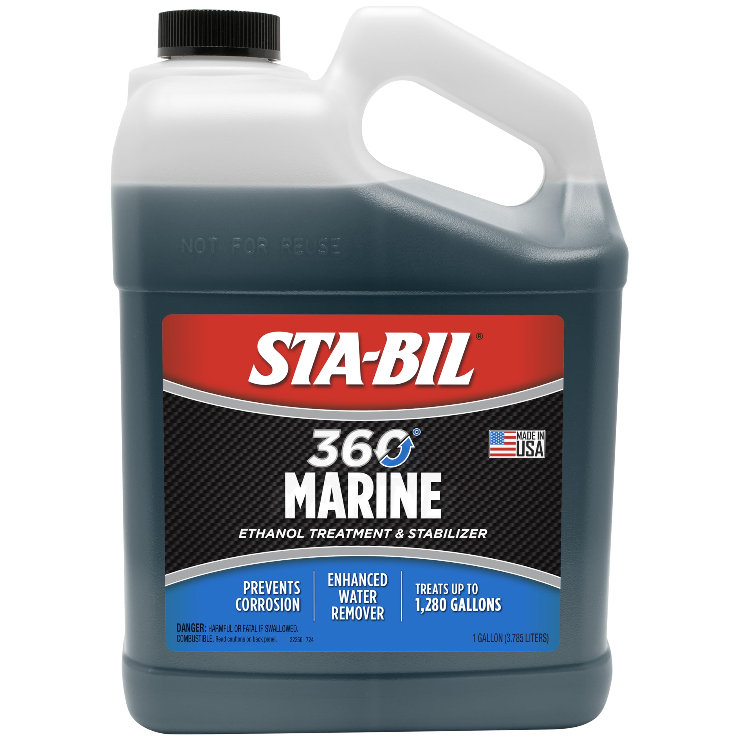 STA-BIL 360 Marine Ethanol Treatment & Fuel Stabilizer - Full Fuel System Cleaner - Fuel Injector Cleaner - Removes Water - Treats 1280 Gallons - 128 Fl. Oz. (22250) - Gold 1 Gallon - Ideal for Boats, Marine Engines & Watercraft Fuel Maintenance