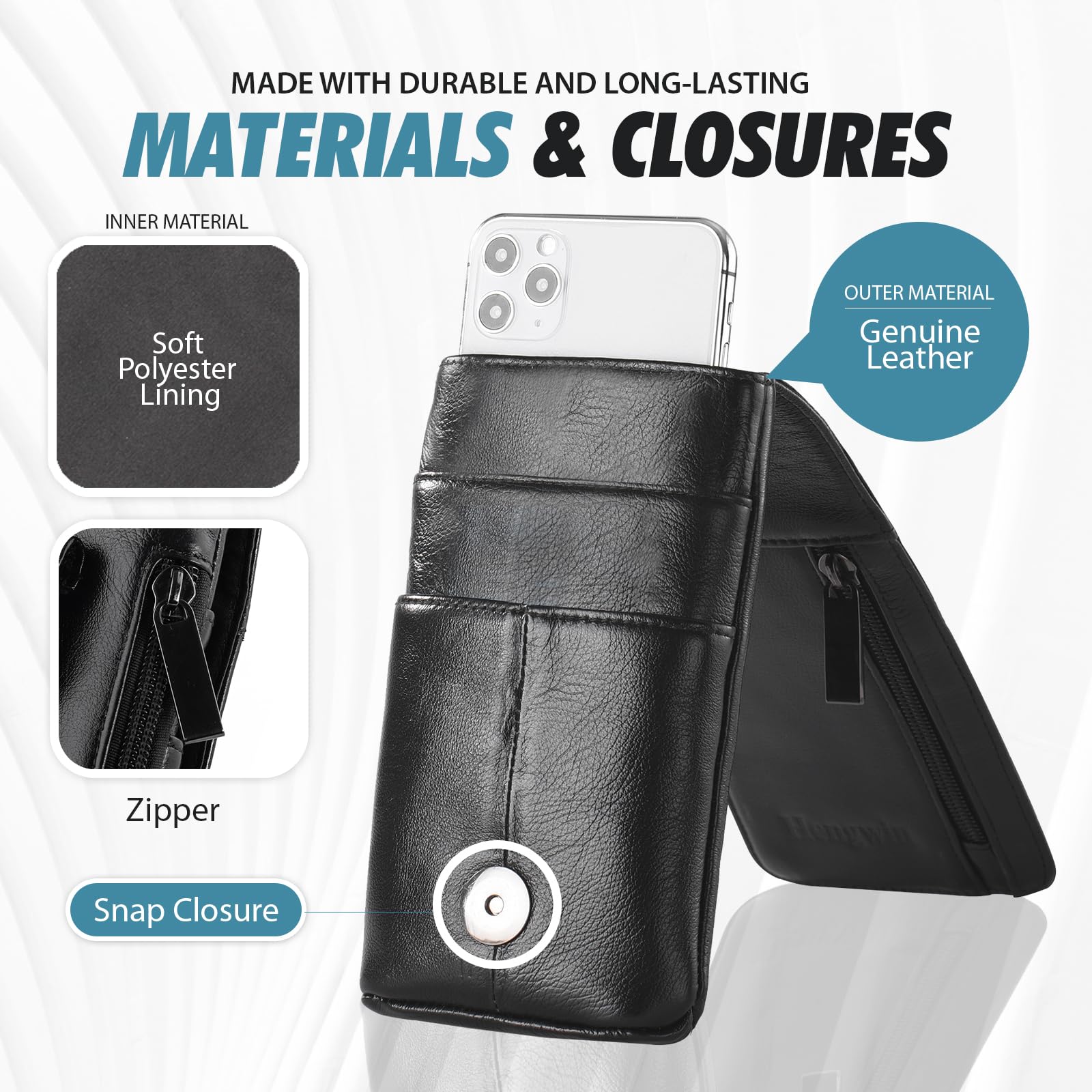 Genuine Leather Phone Holster for iPhone 16/15/14/13/12 Pro Max & Samsung Galaxy S24/S25 Ultra - Belt Clip Pouch Case (Black) | Perfect for Outdoor Activities, Work & Travel