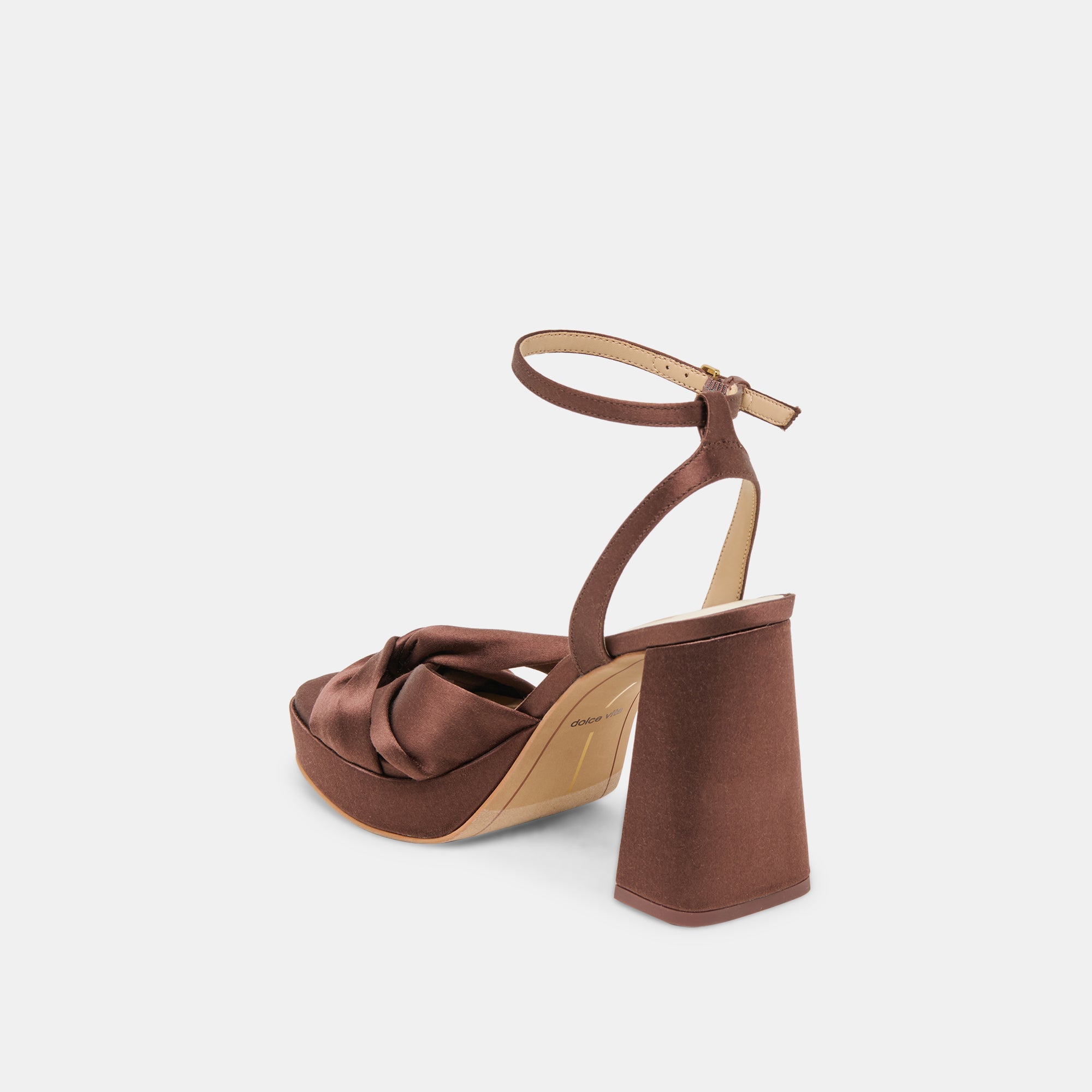 PARLO Women's Mid Heel Sandals - Brown Satin Elegant Dress Shoes for Weddings, Parties & Evening Events