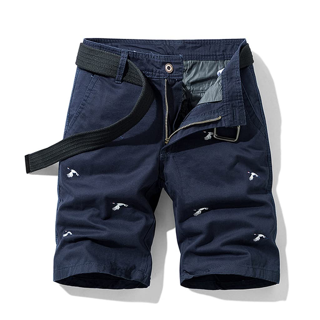 WSSBK Men's Vintage Summer Cargo Shorts - Japanese Style Embroidery Fashion Cotton Loose Casual Shorts for Outdoor, Travel & Daily Wear (Color: D, Size: 36)